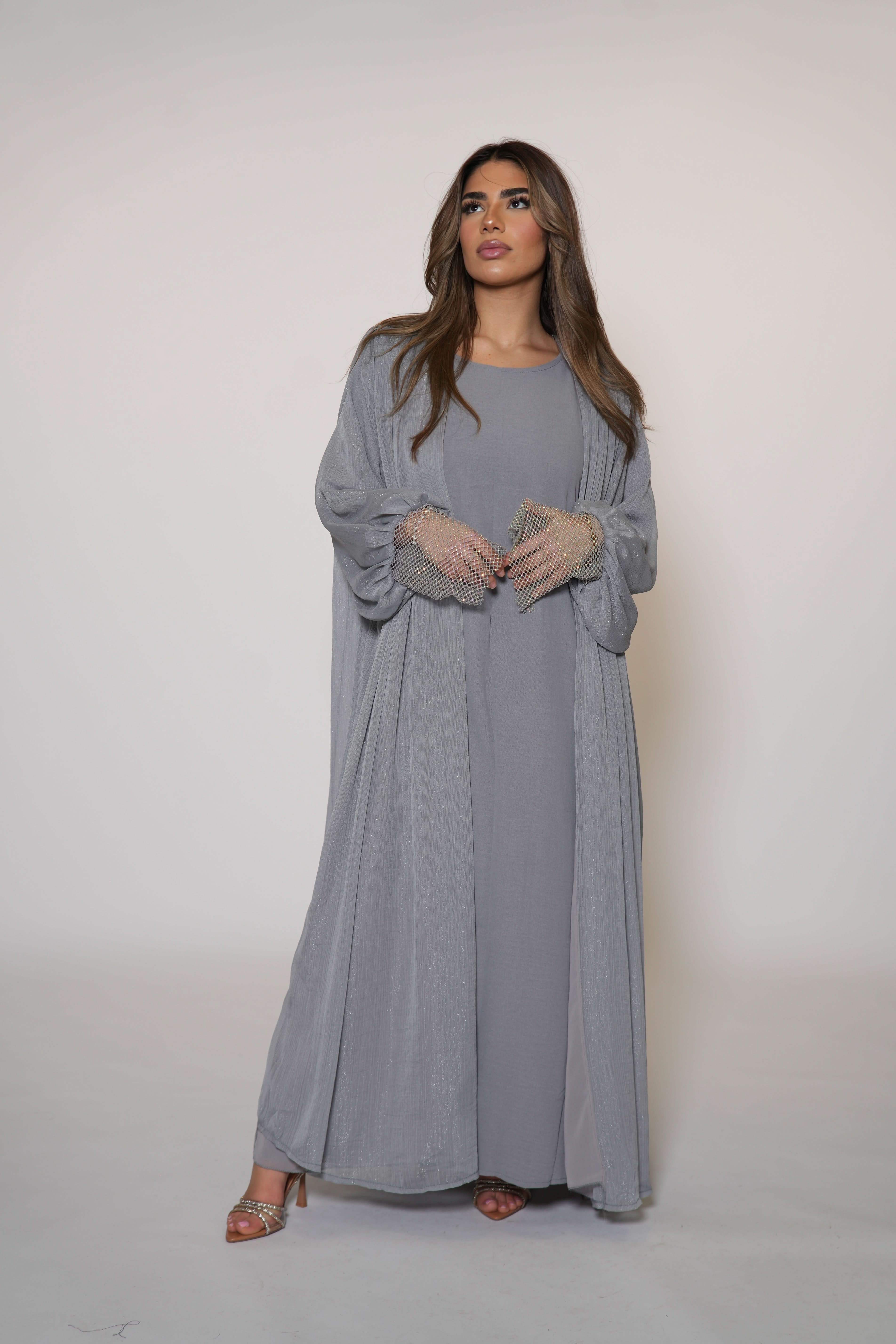 Shimmer Abaya - light grey - Losyana.Shop