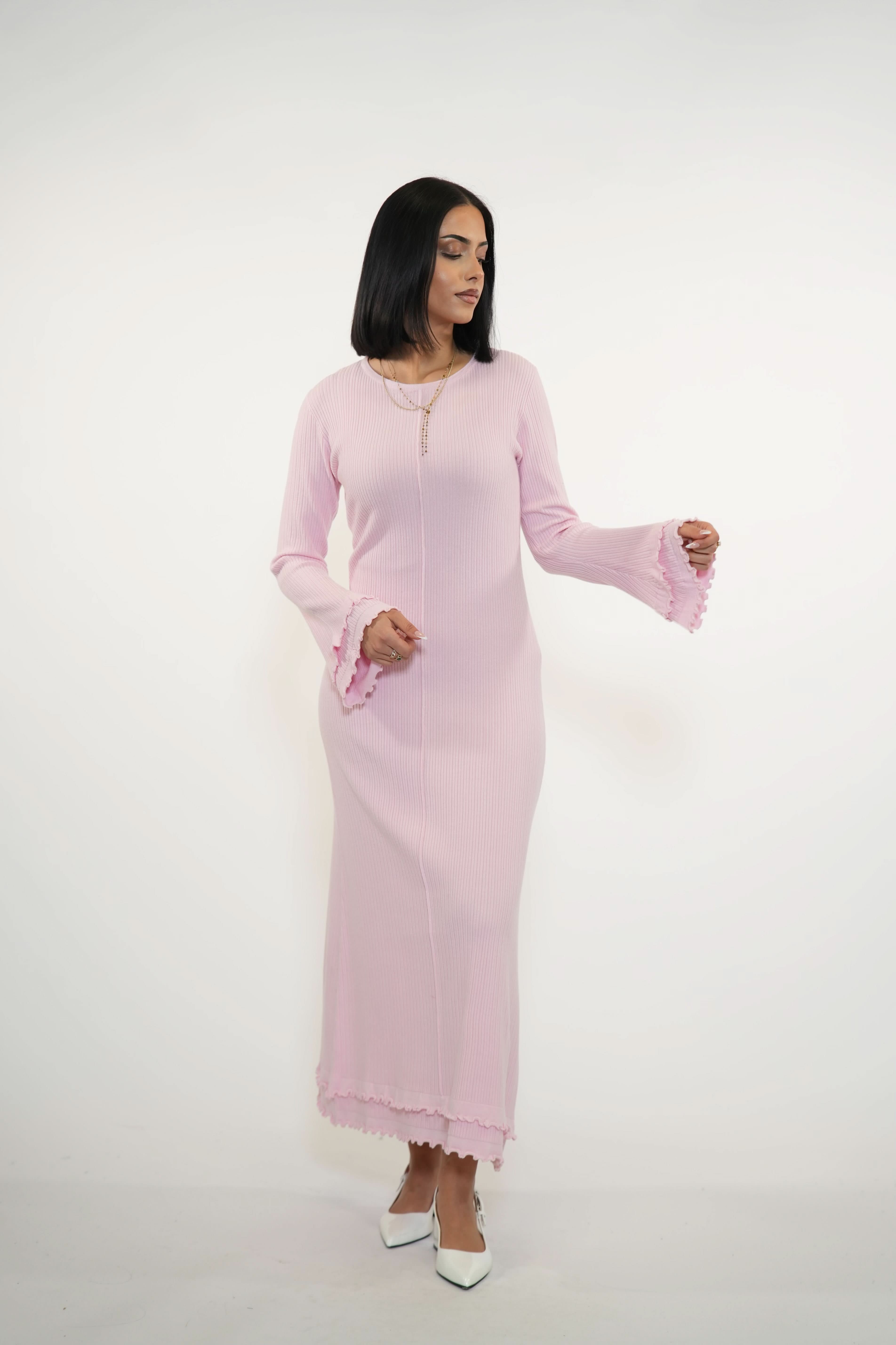 RUFFLED MAXI DRESS - ROSE - Losyana.Shop