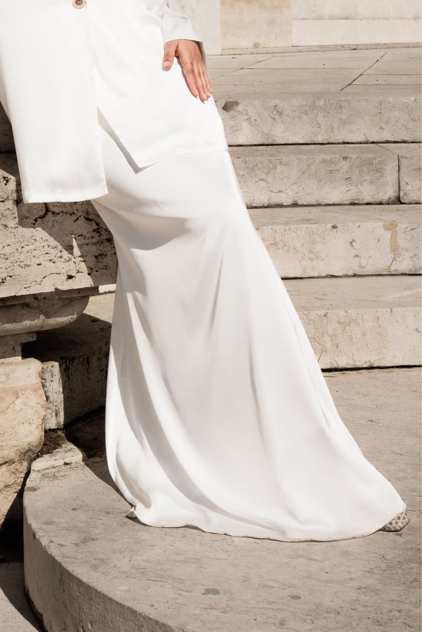 satin silk skirt - white