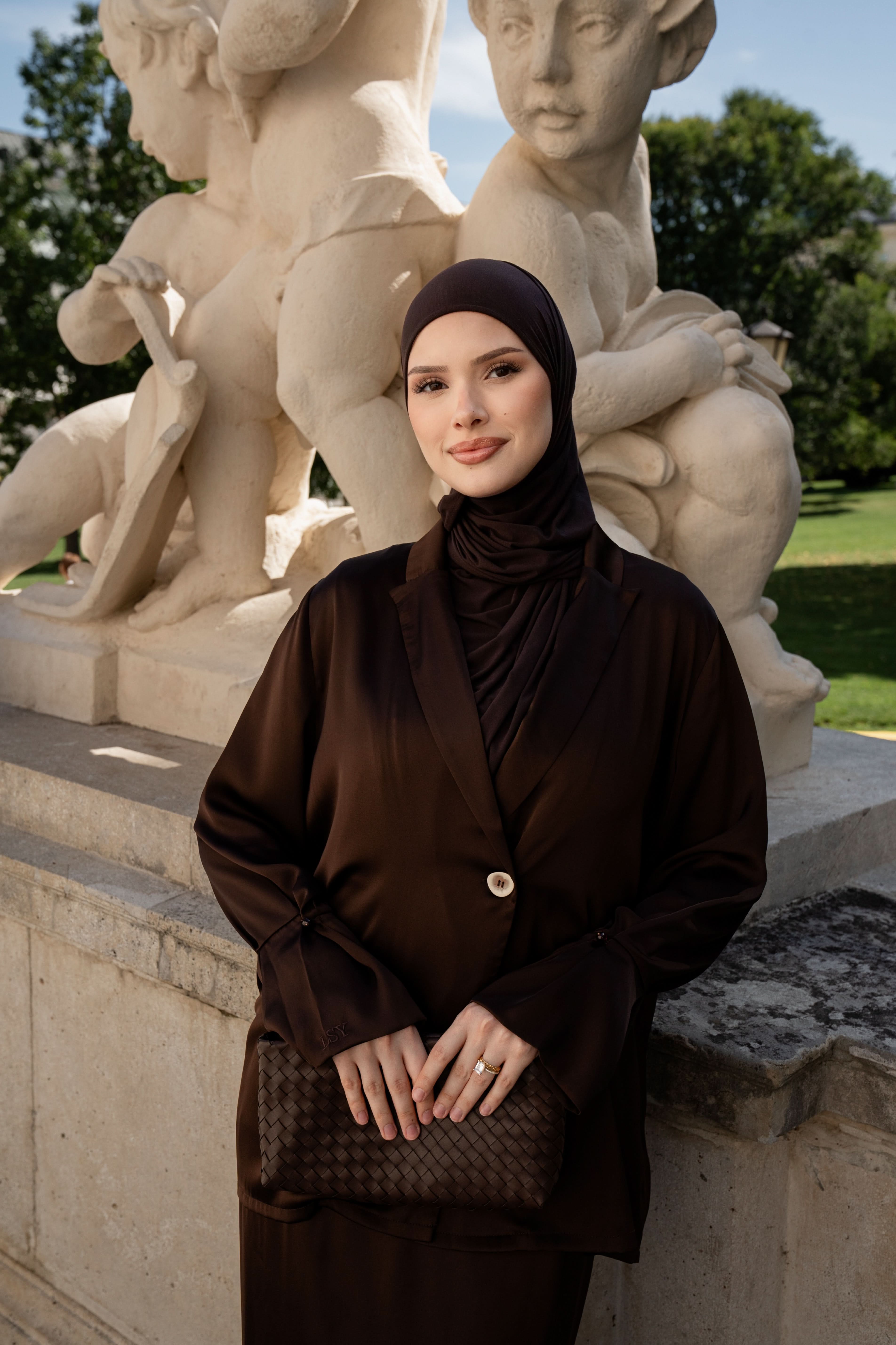 satin silk cardigan - espresso - Losyana.Shop