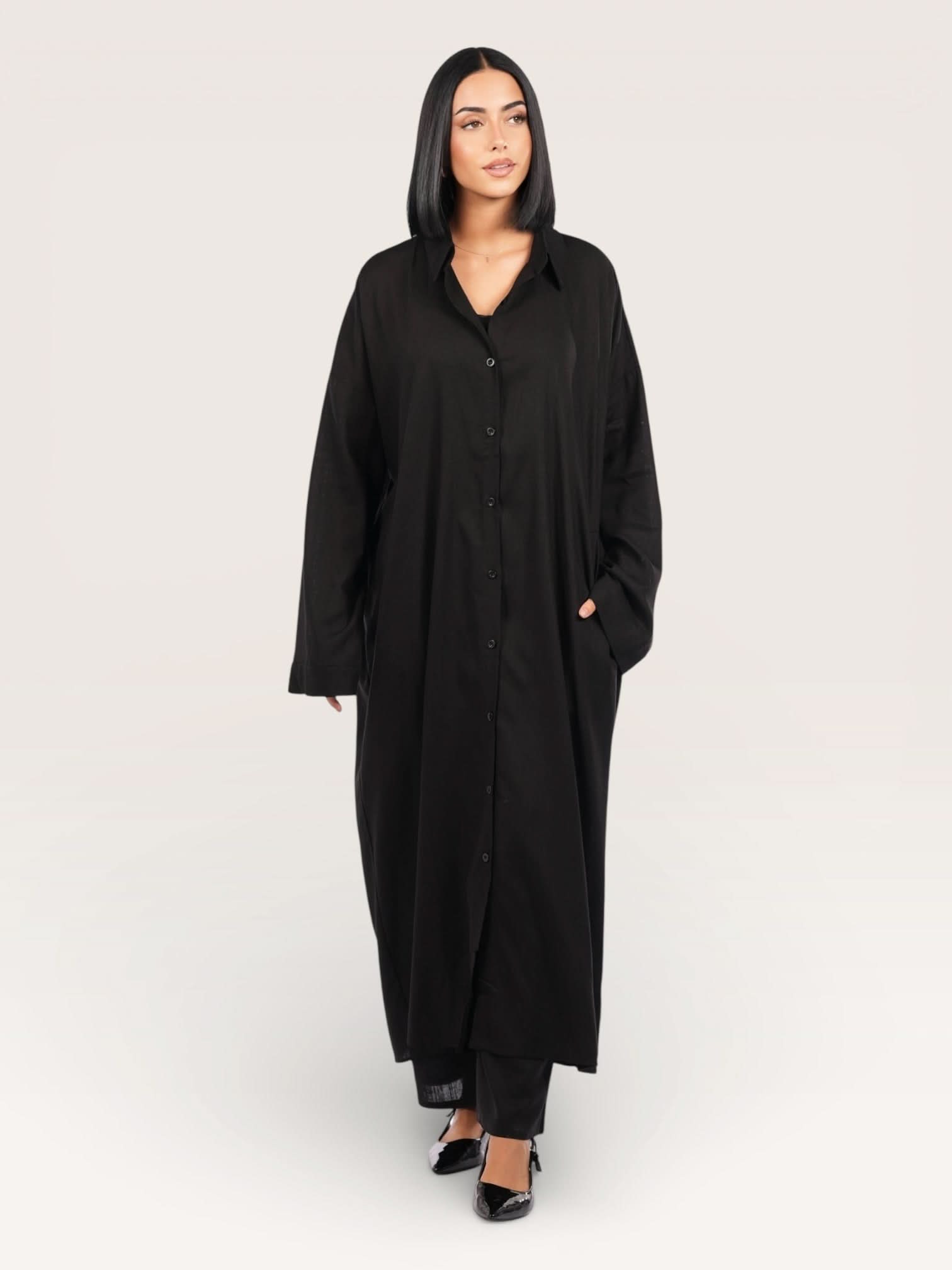 palma linen set - black - Losyana.Shop