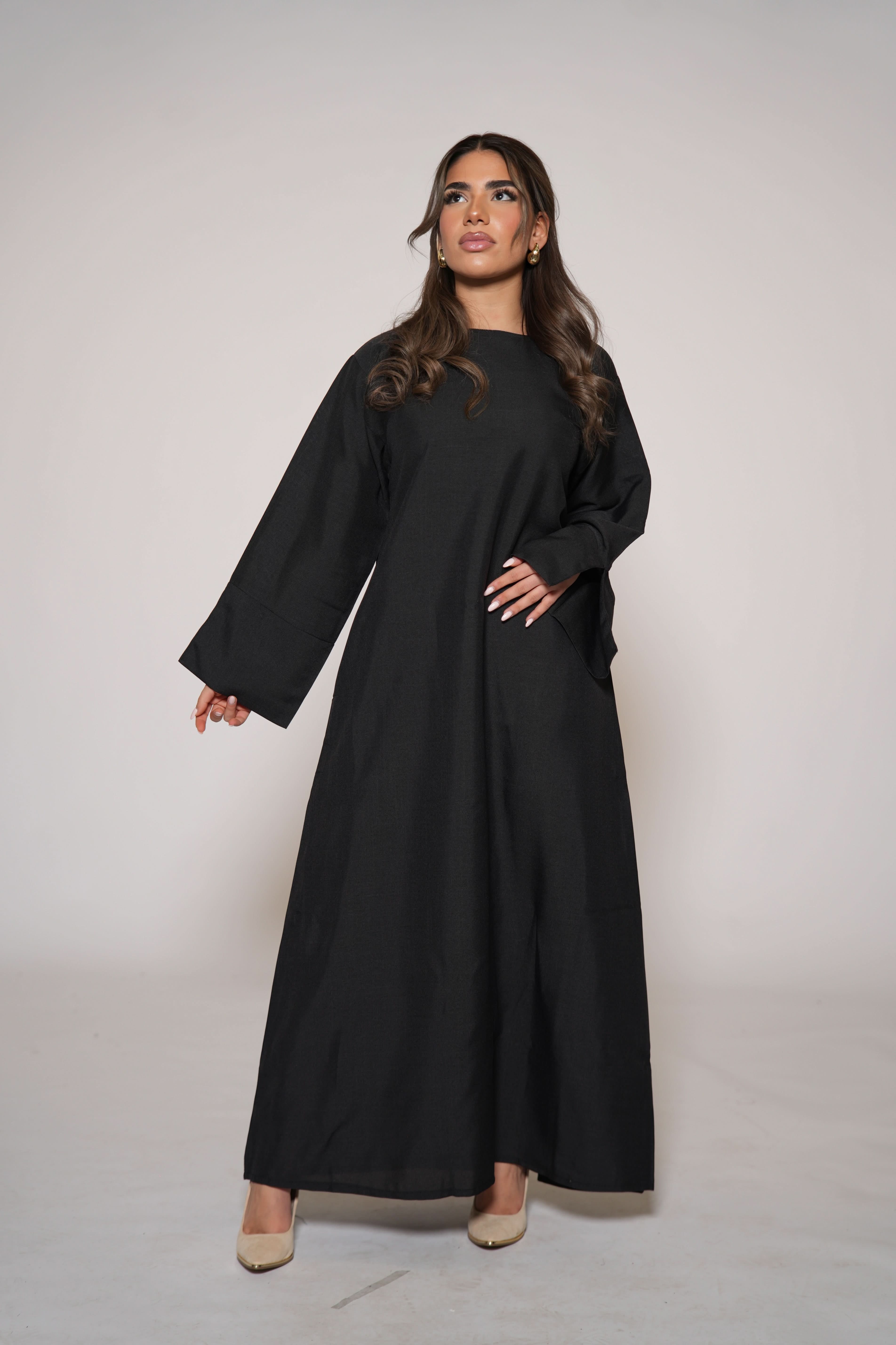 Linen Abaya - black - Losyana.Shop
