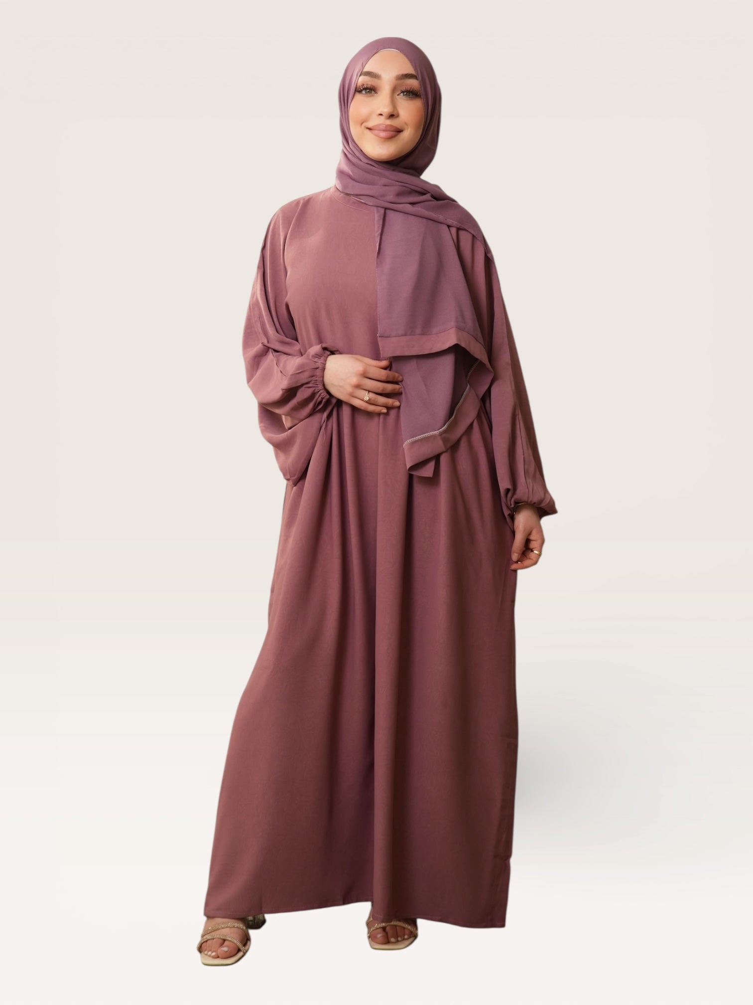 balloon abaya - dark rose