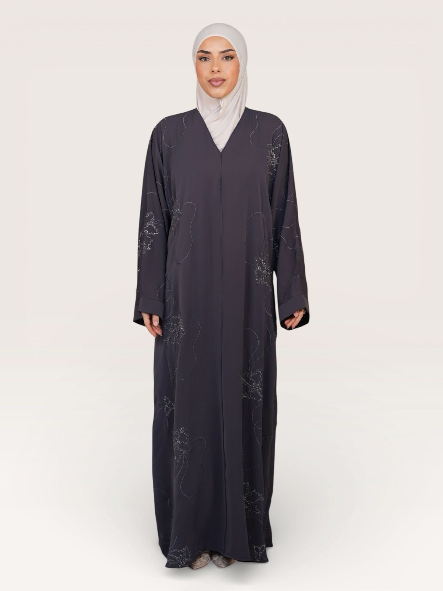 glitter abaya - dark grey