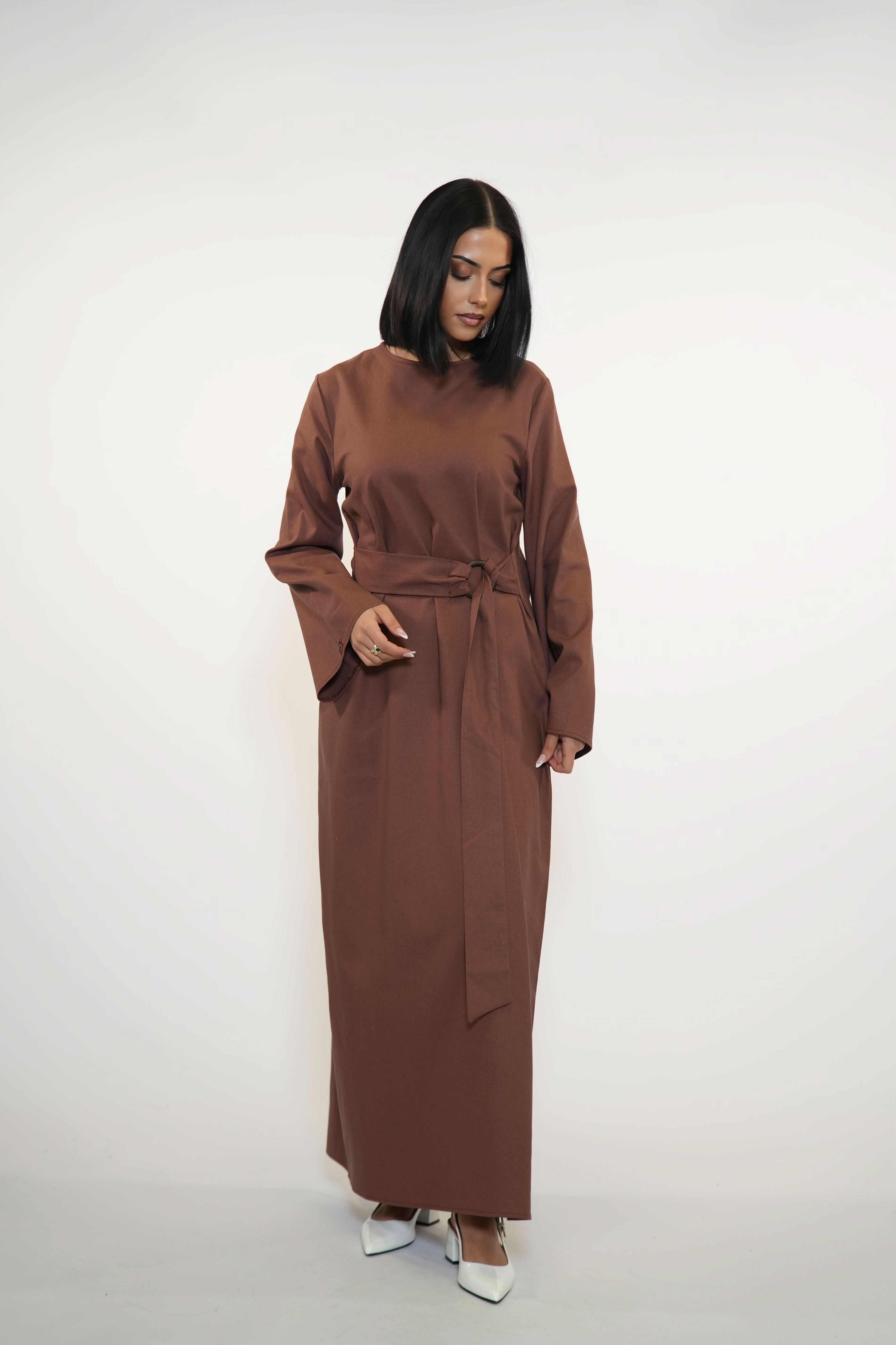 AMALFI LINEN DRESS - BROWN - Losyana.Shop