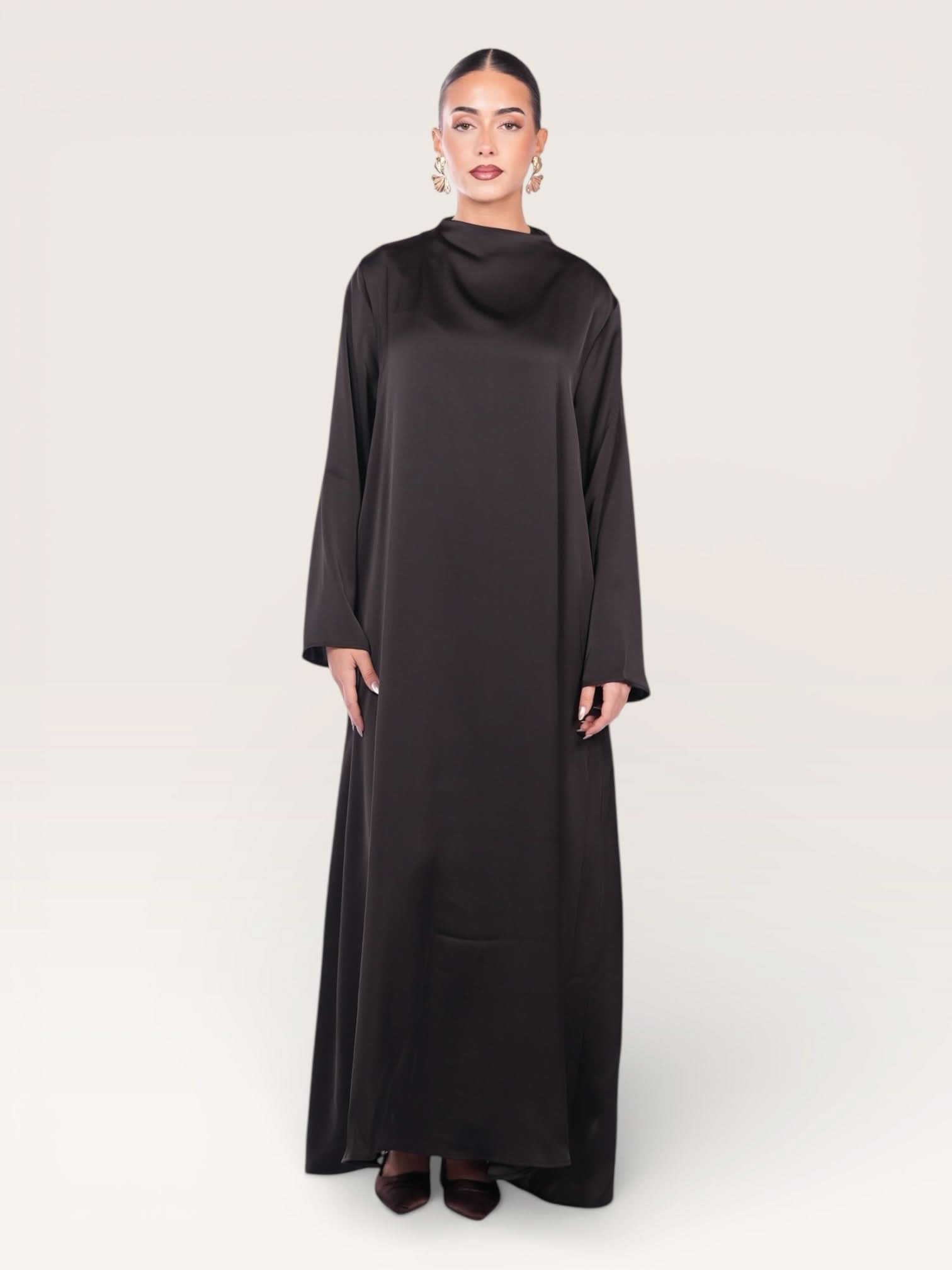 satin kimono abaya - black - Losyana.Shop