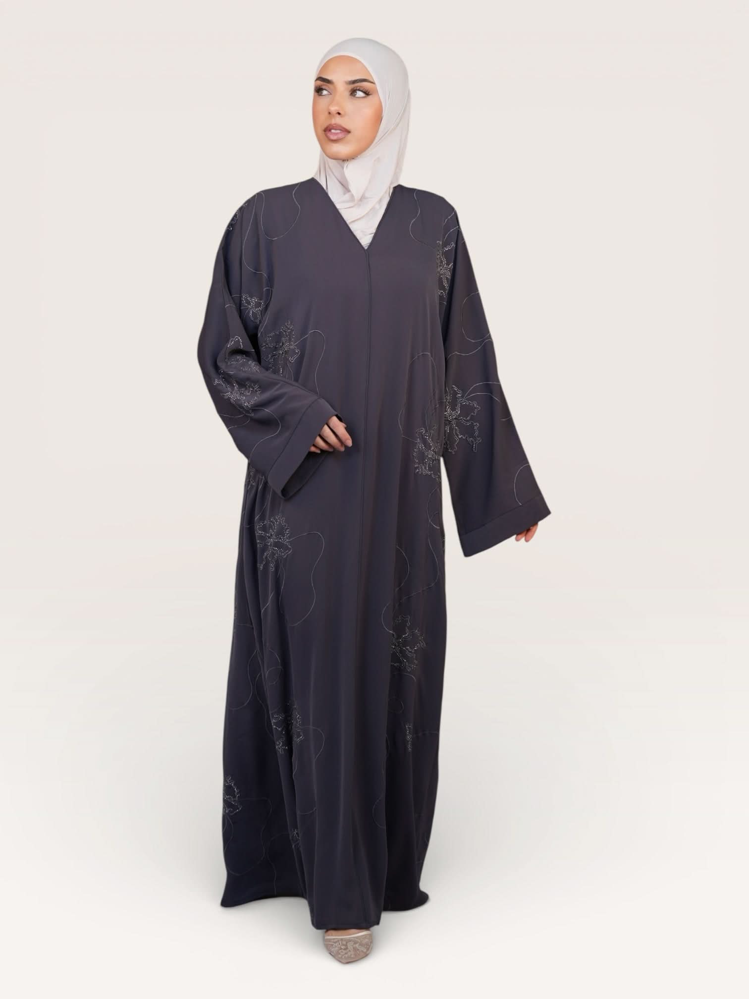 glitter abaya - dark grey
