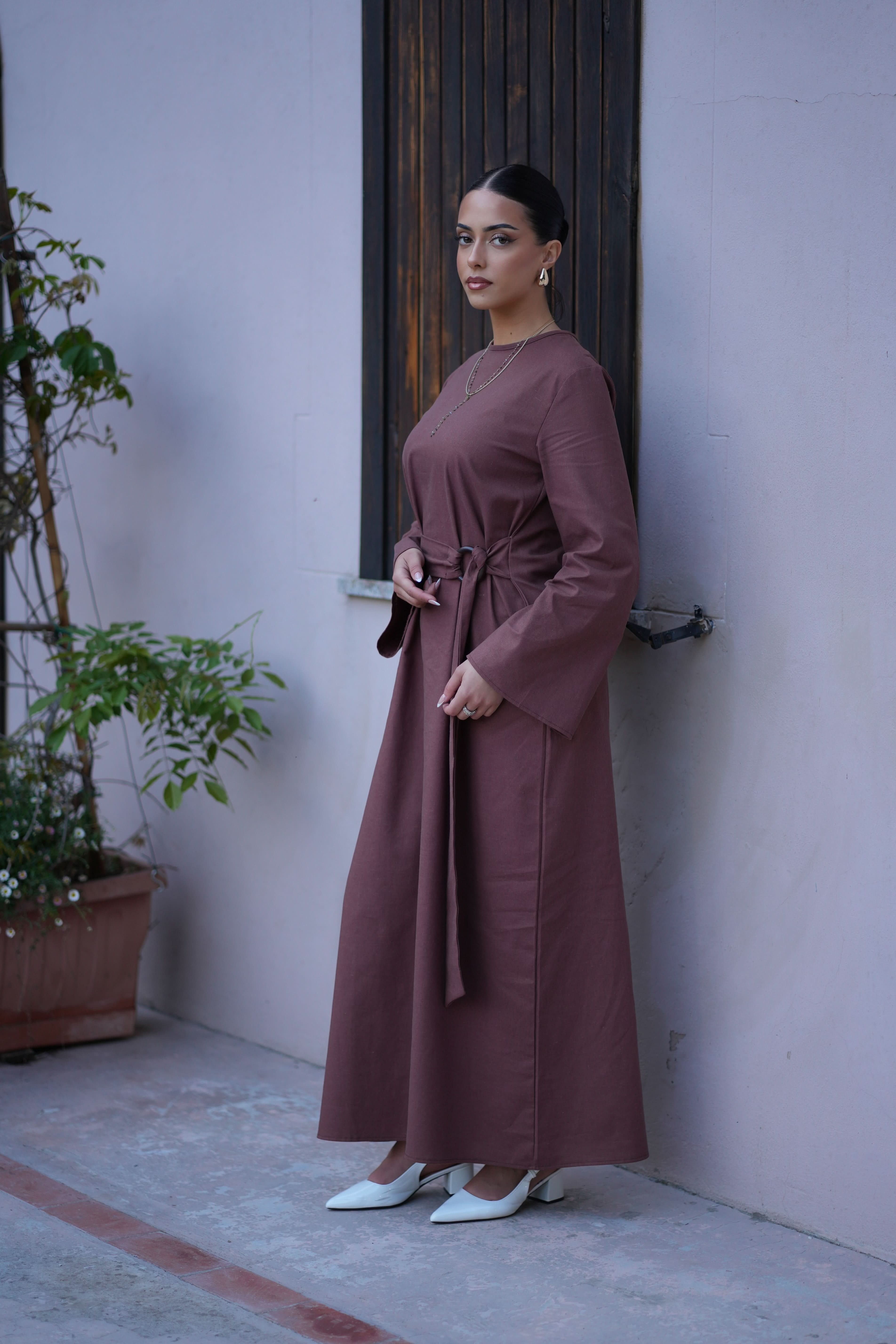 AMALFI LINEN DRESS - BROWN - Losyana.Shop