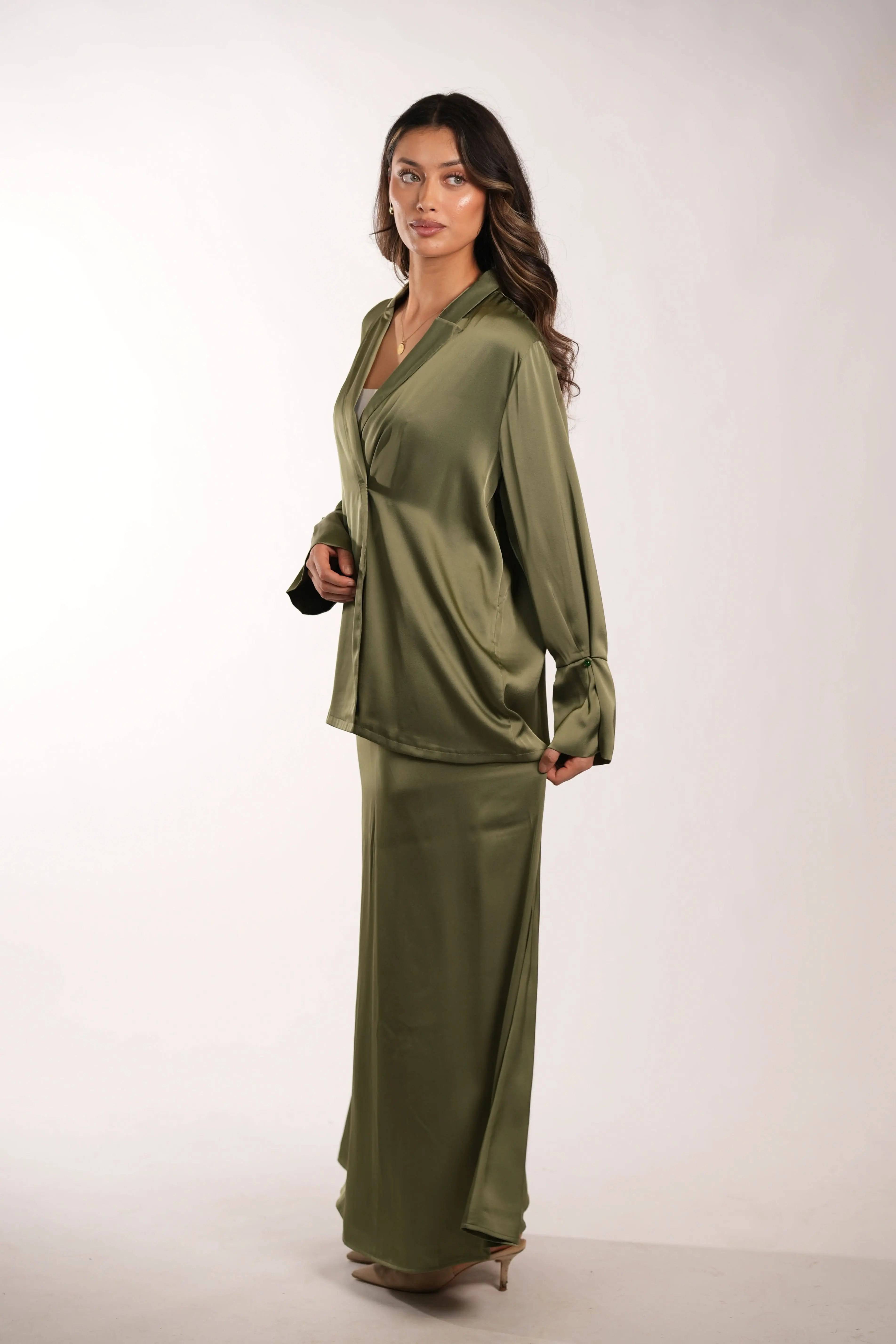 satin silk skirt - olive Losyana.Shop