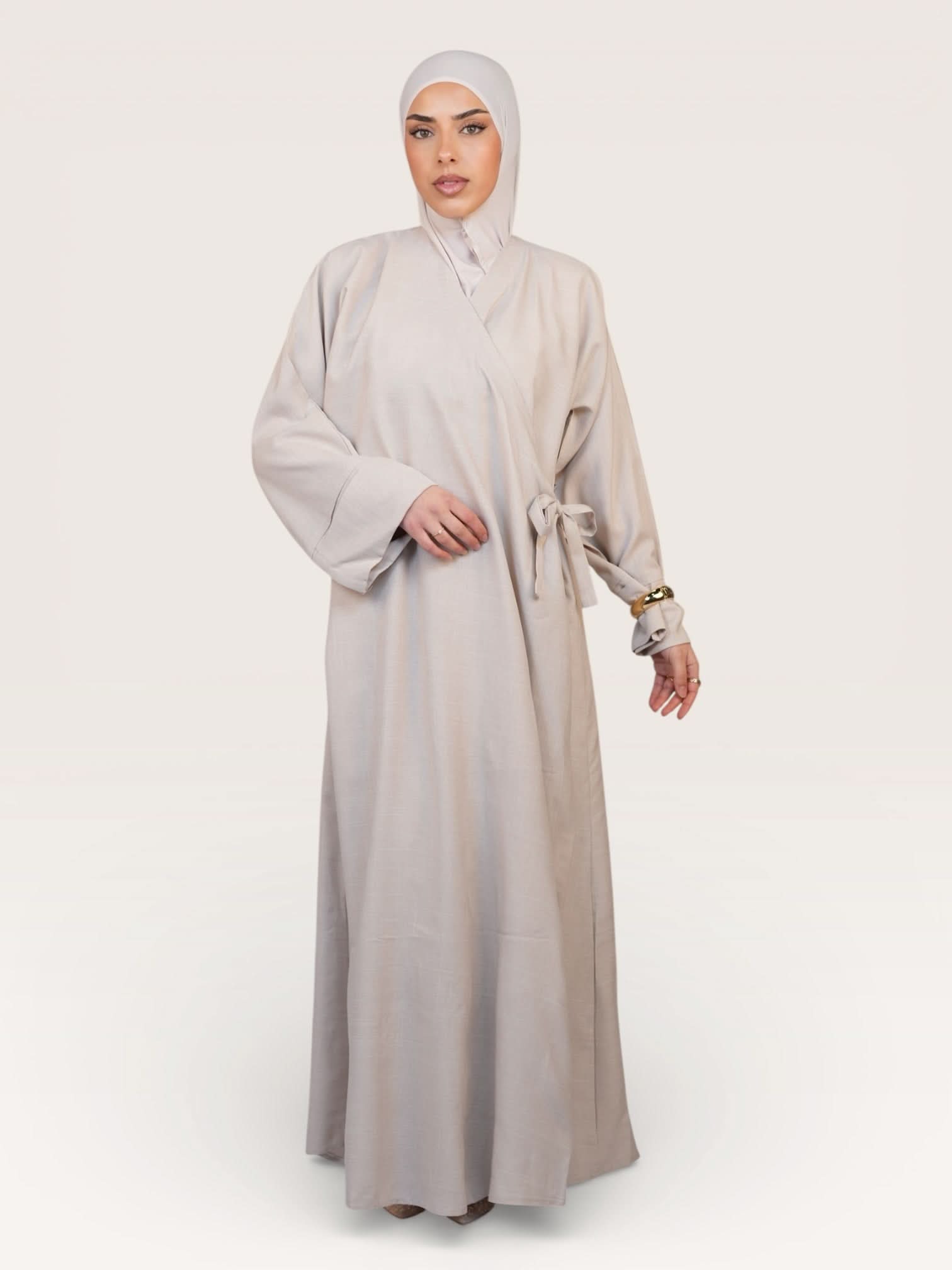wickel linen abaya - mink - Losyana.Shop