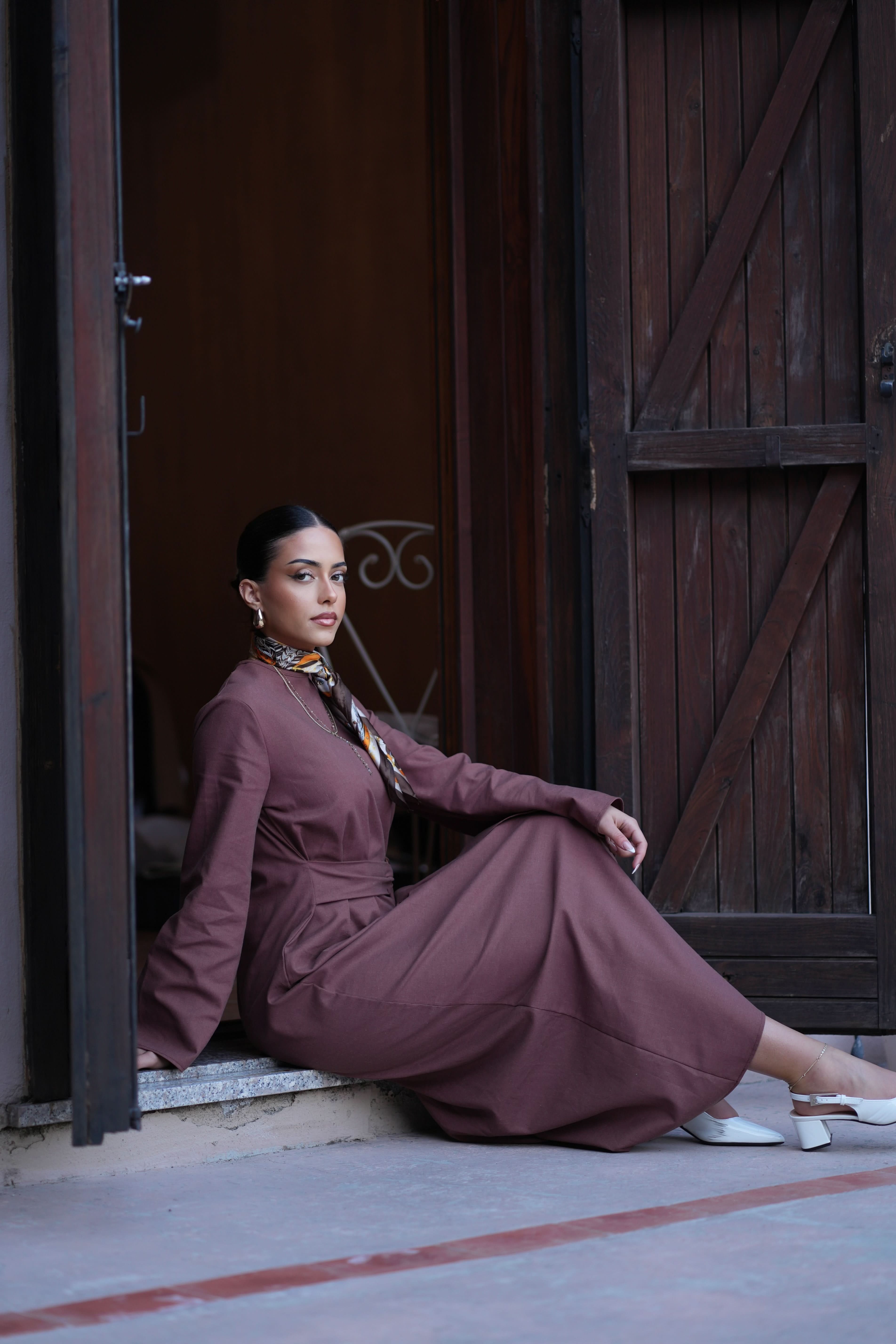 AMALFI LINEN DRESS - BROWN - Losyana.Shop