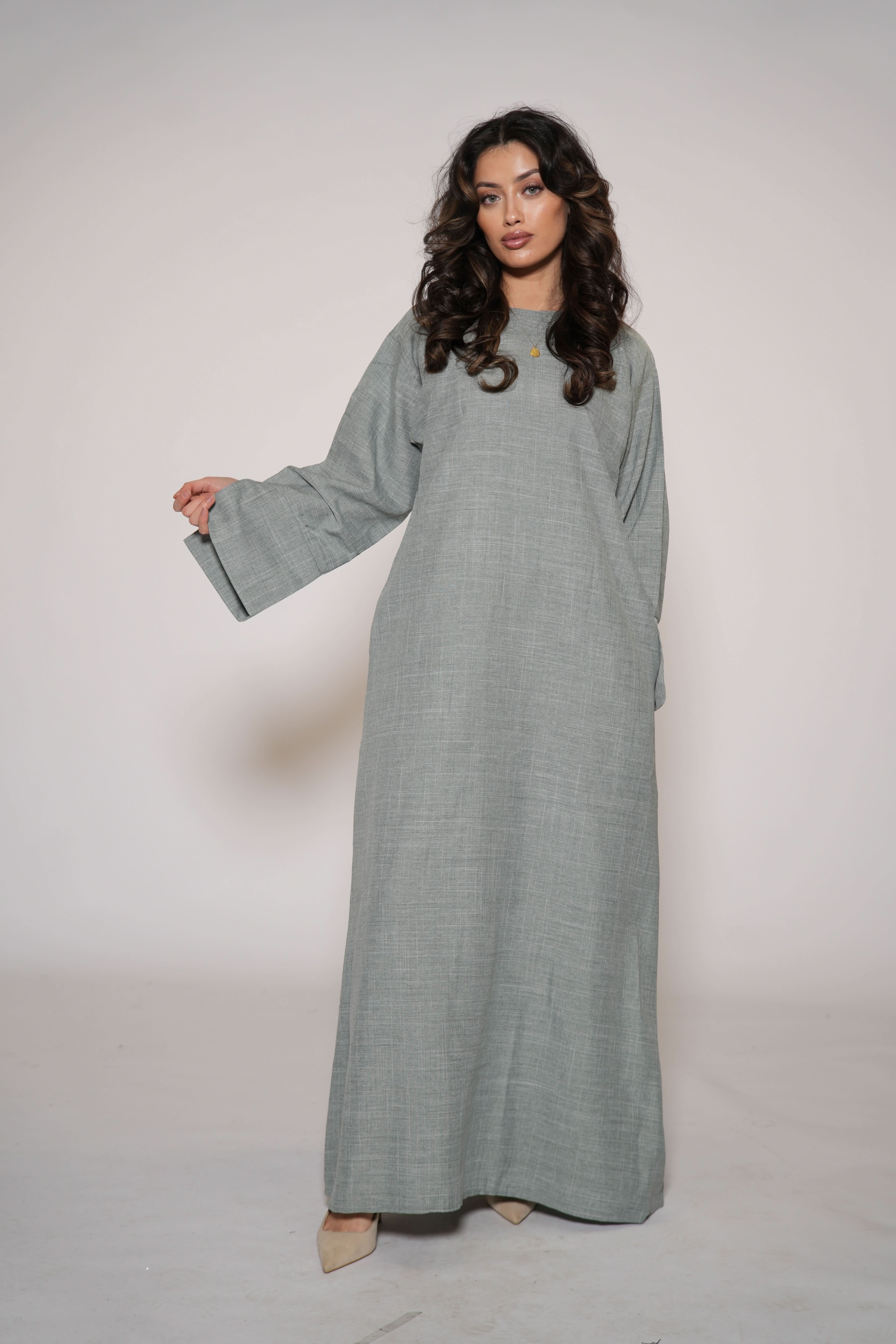 Linen Abaya - grey - Losyana.Shop