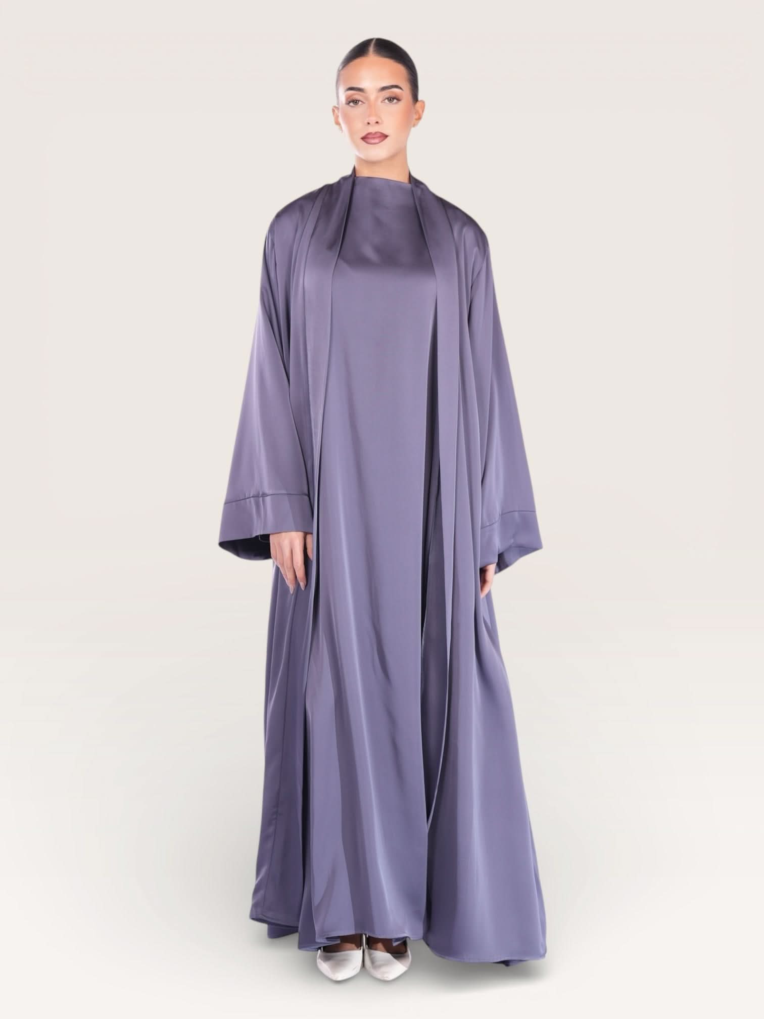 satin kimono abaya - midnight