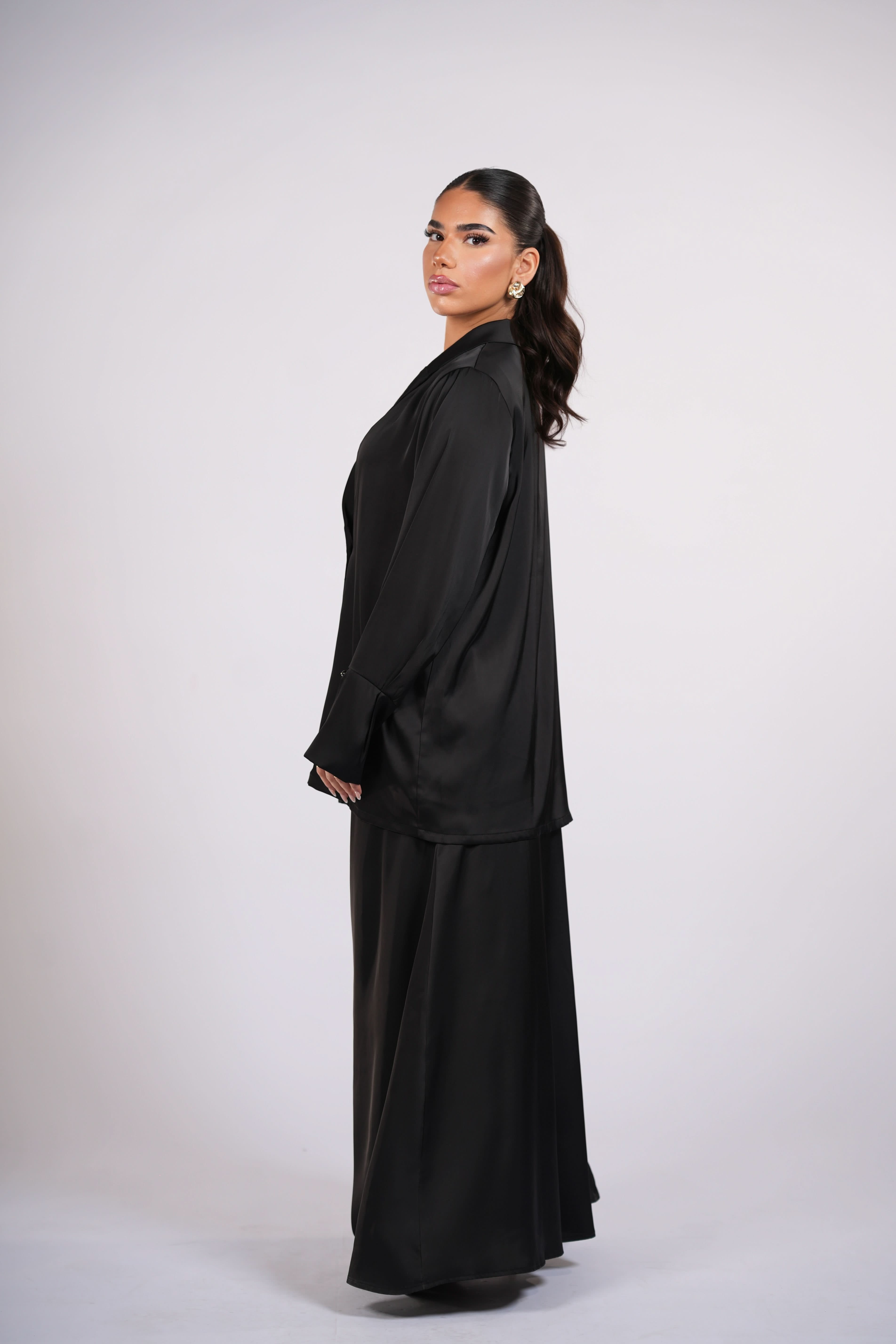 satin silk cardigan - black - Losyana.Shop