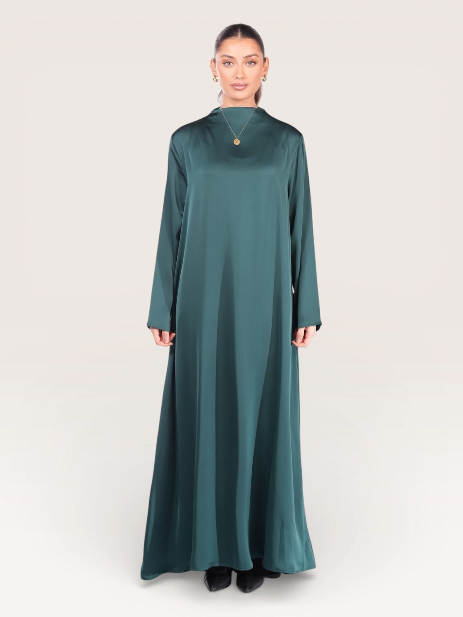 satin kimono abaya - royal green - Losyana.Shop