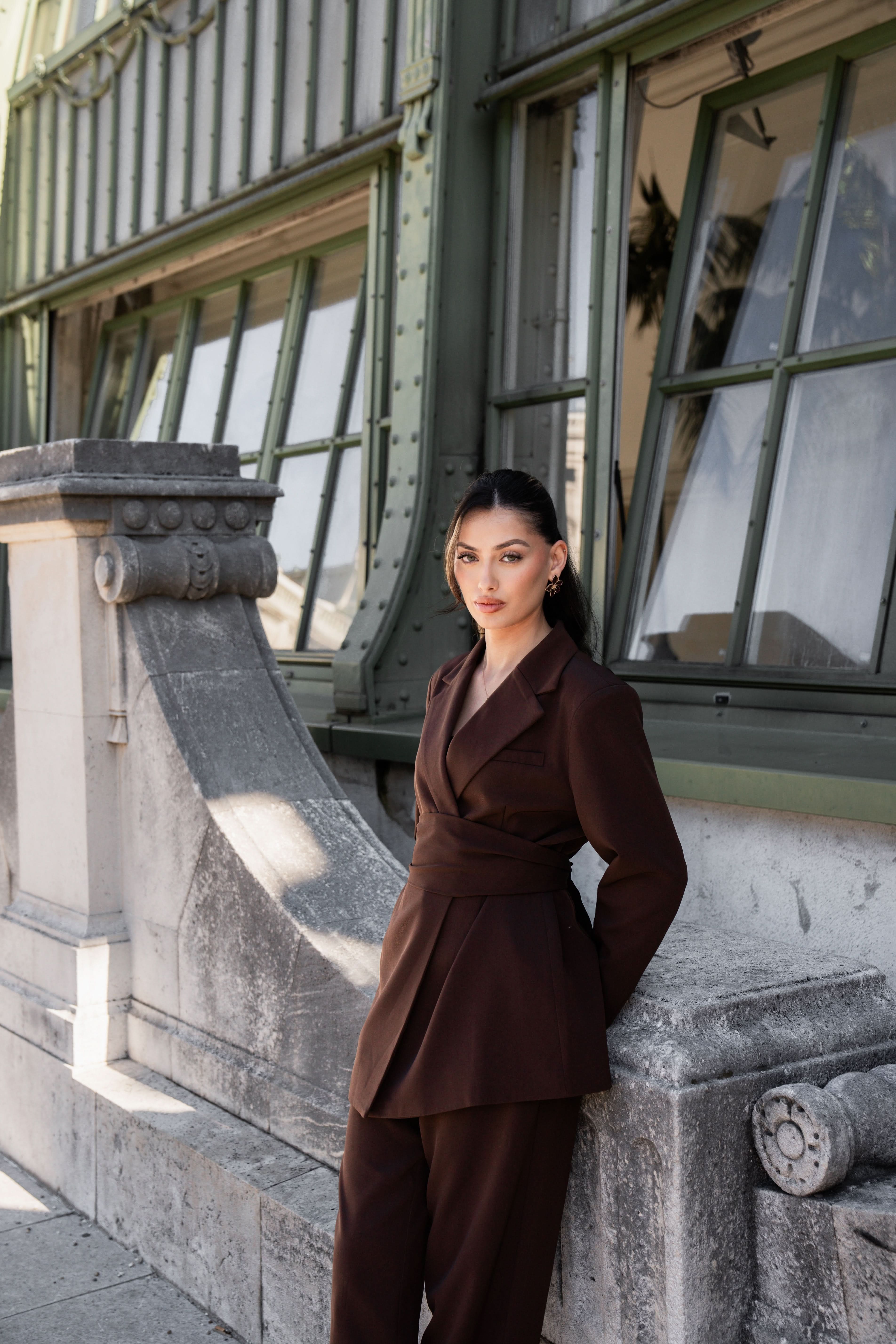 the noble belted blazer - mocca mousse - Losyana.Shop