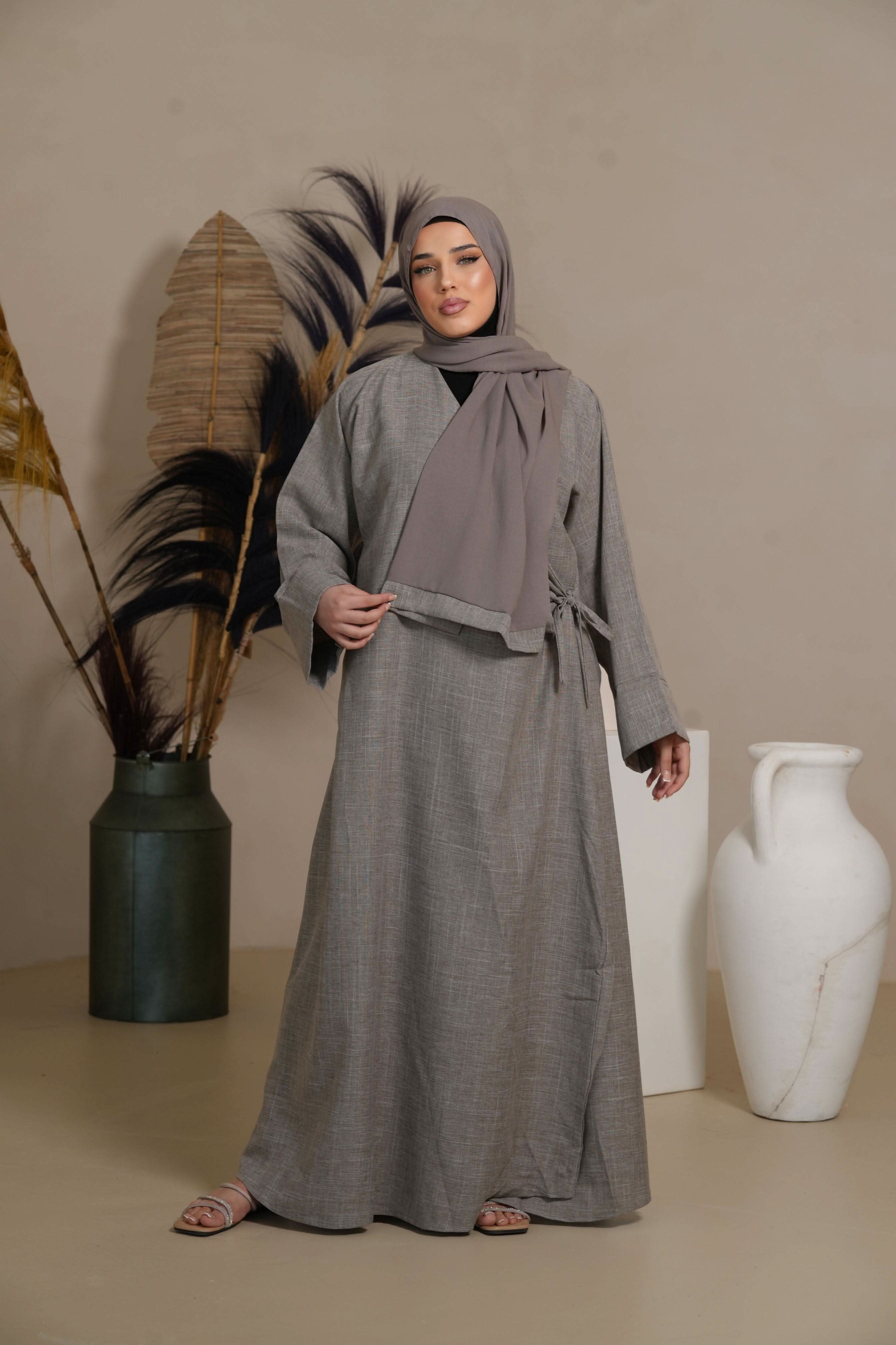 DXB Wickel Linen Abaya - venge - Losyana.Shop