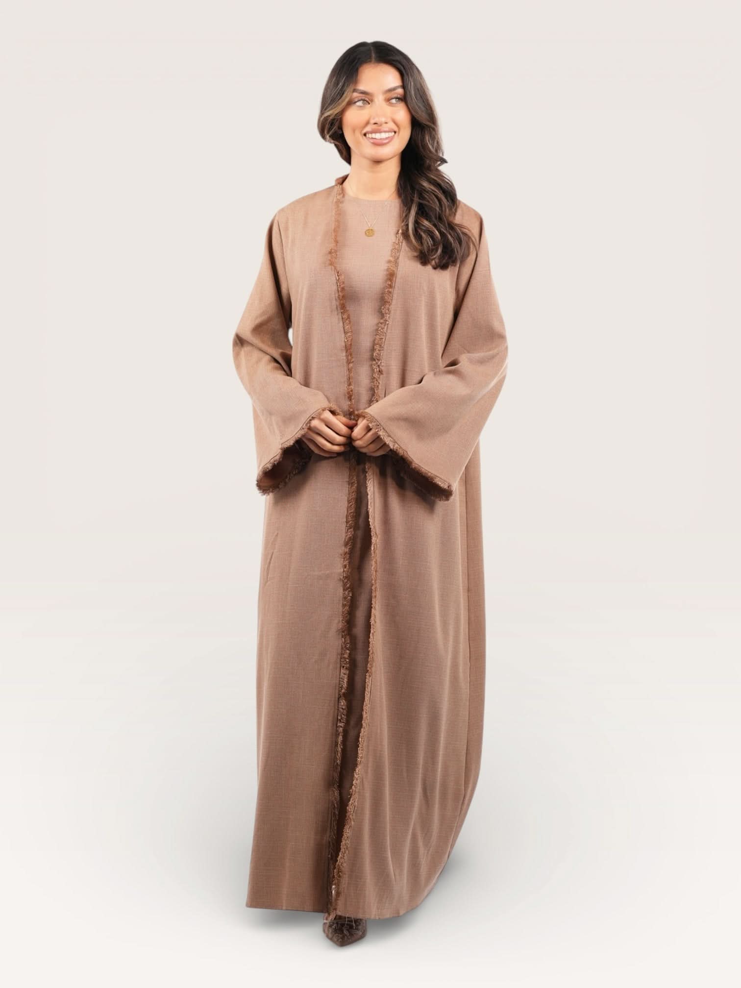 linen corset & kimono - brown mousse