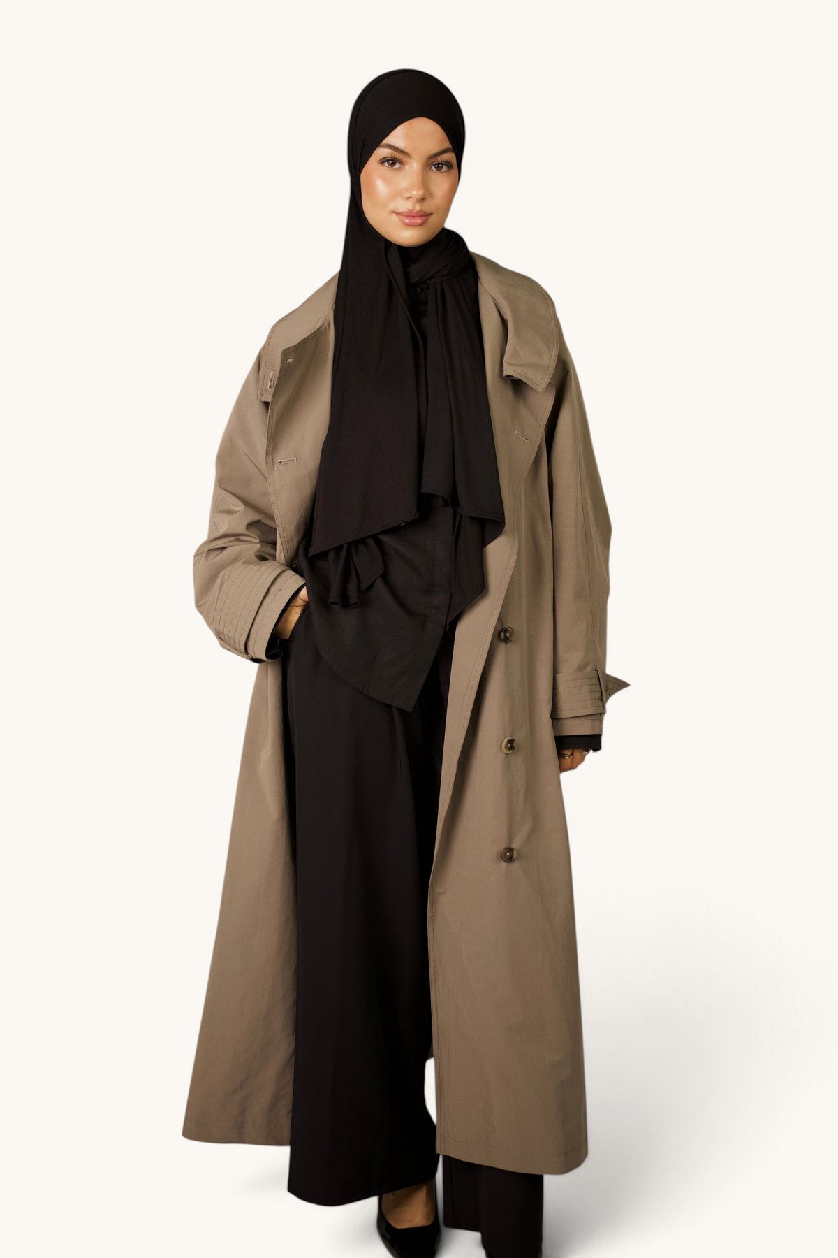 LOSYANA langer Trenchcoat in Army Green, eleganter Mantel mit klassischem Schnitt