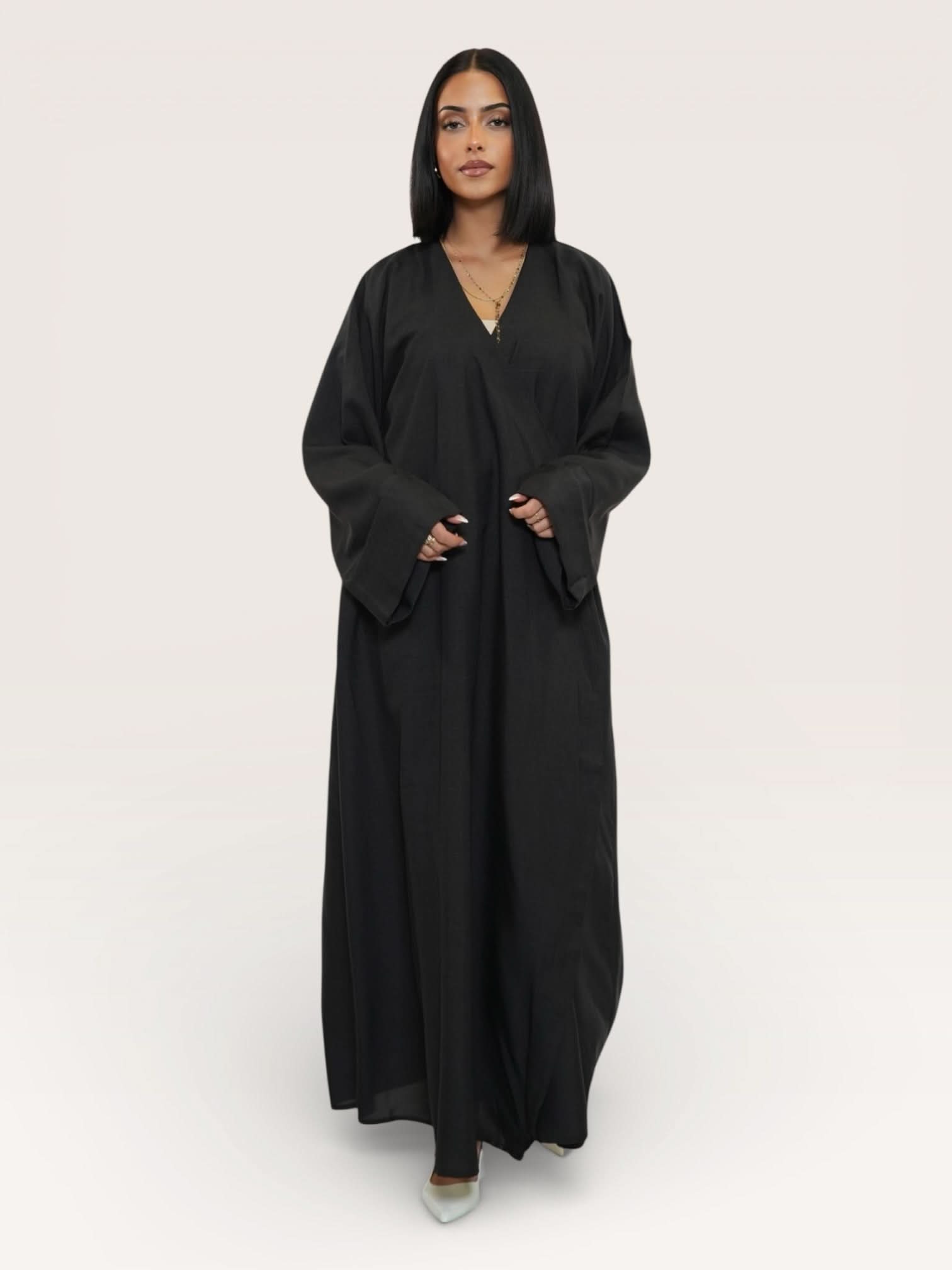 wickel linen abaya - black