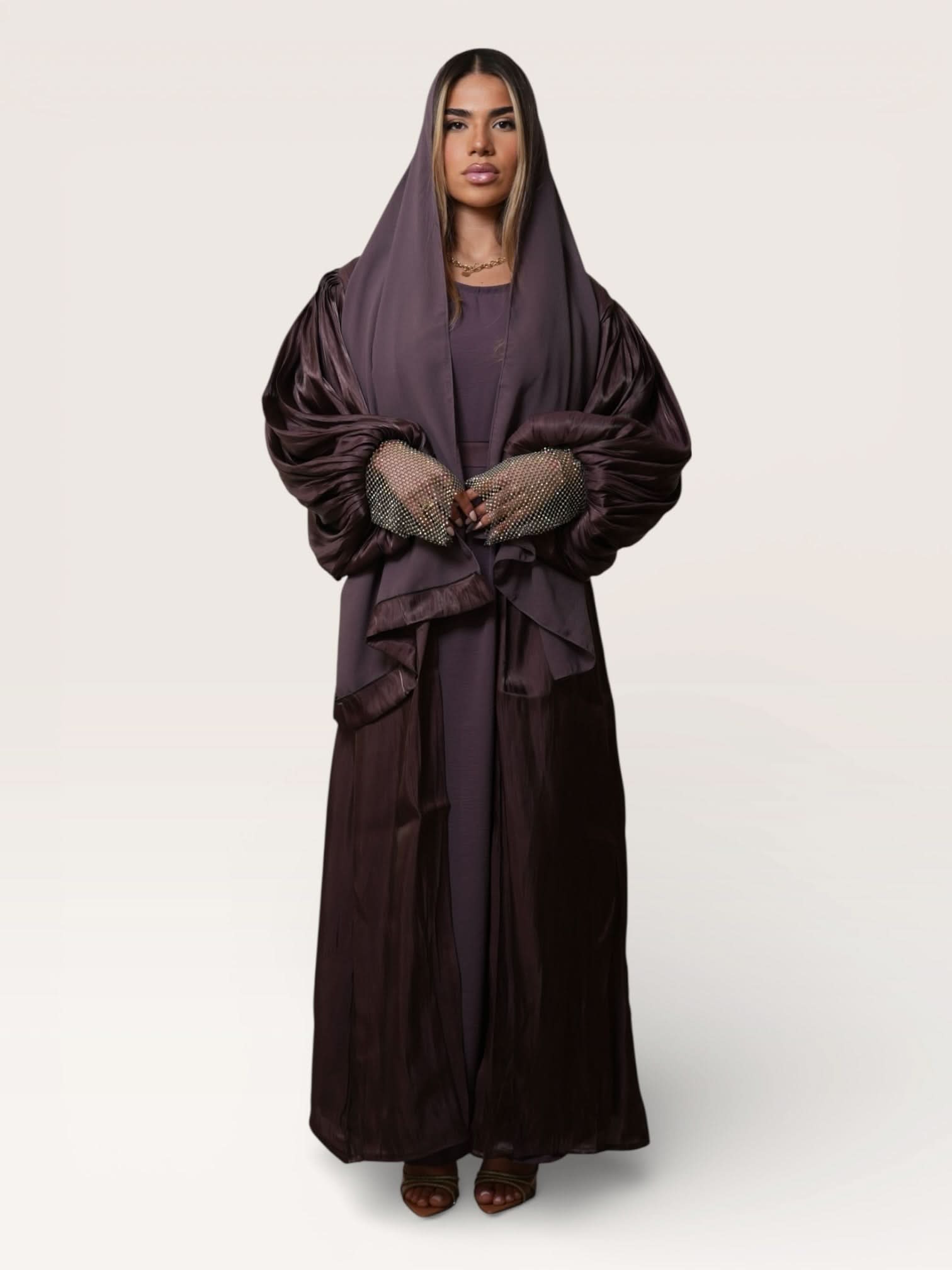 Glitter balloon Abaya - eggplant