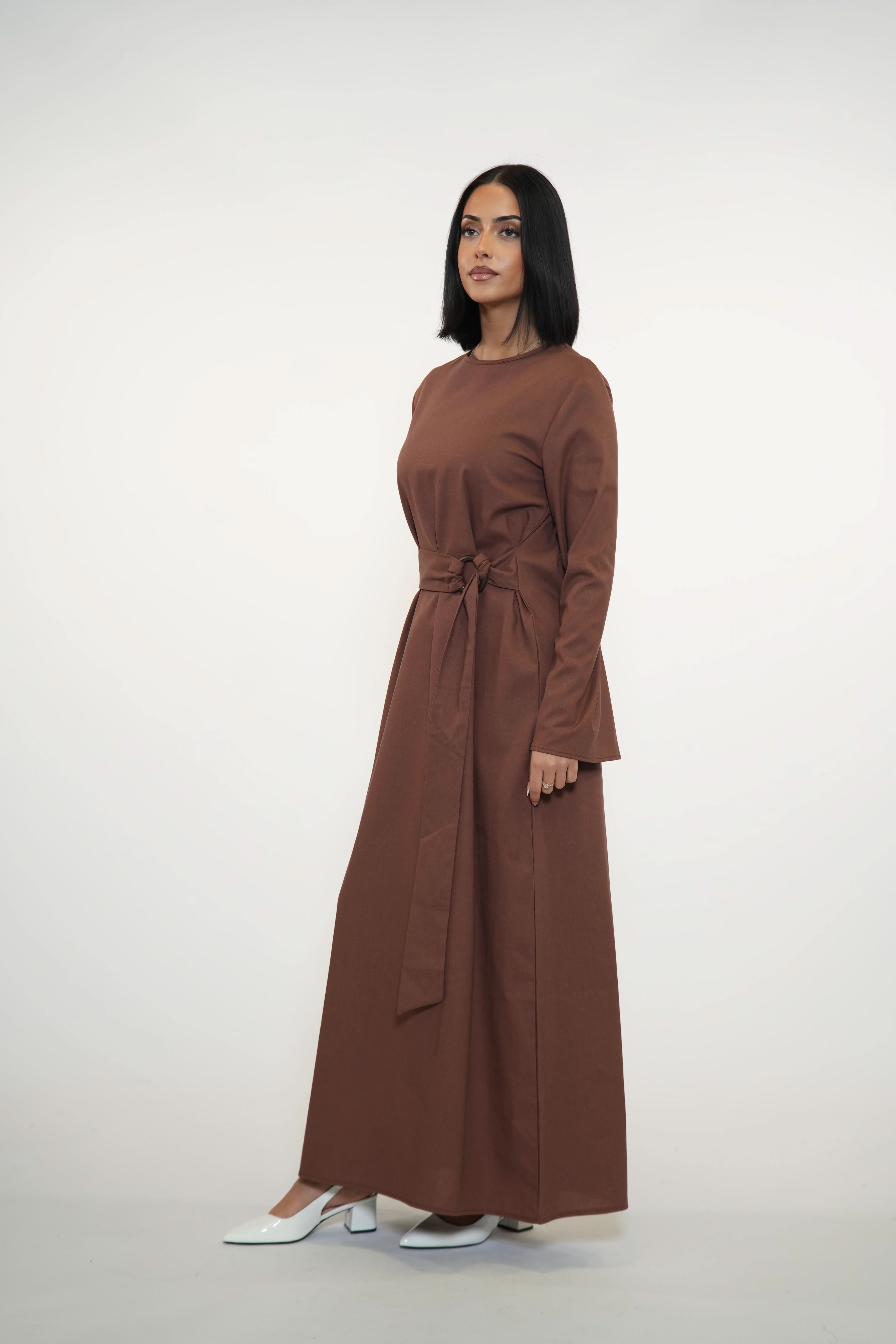 AMALFI LINEN DRESS - BROWN - Losyana.Shop