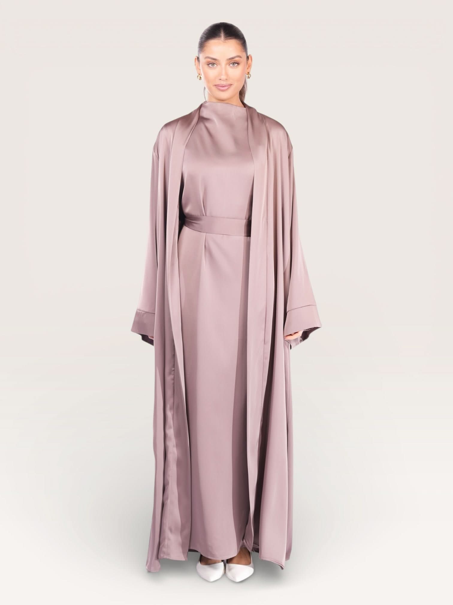 satin kimono abaya - rose taupe - Losyana.Shop