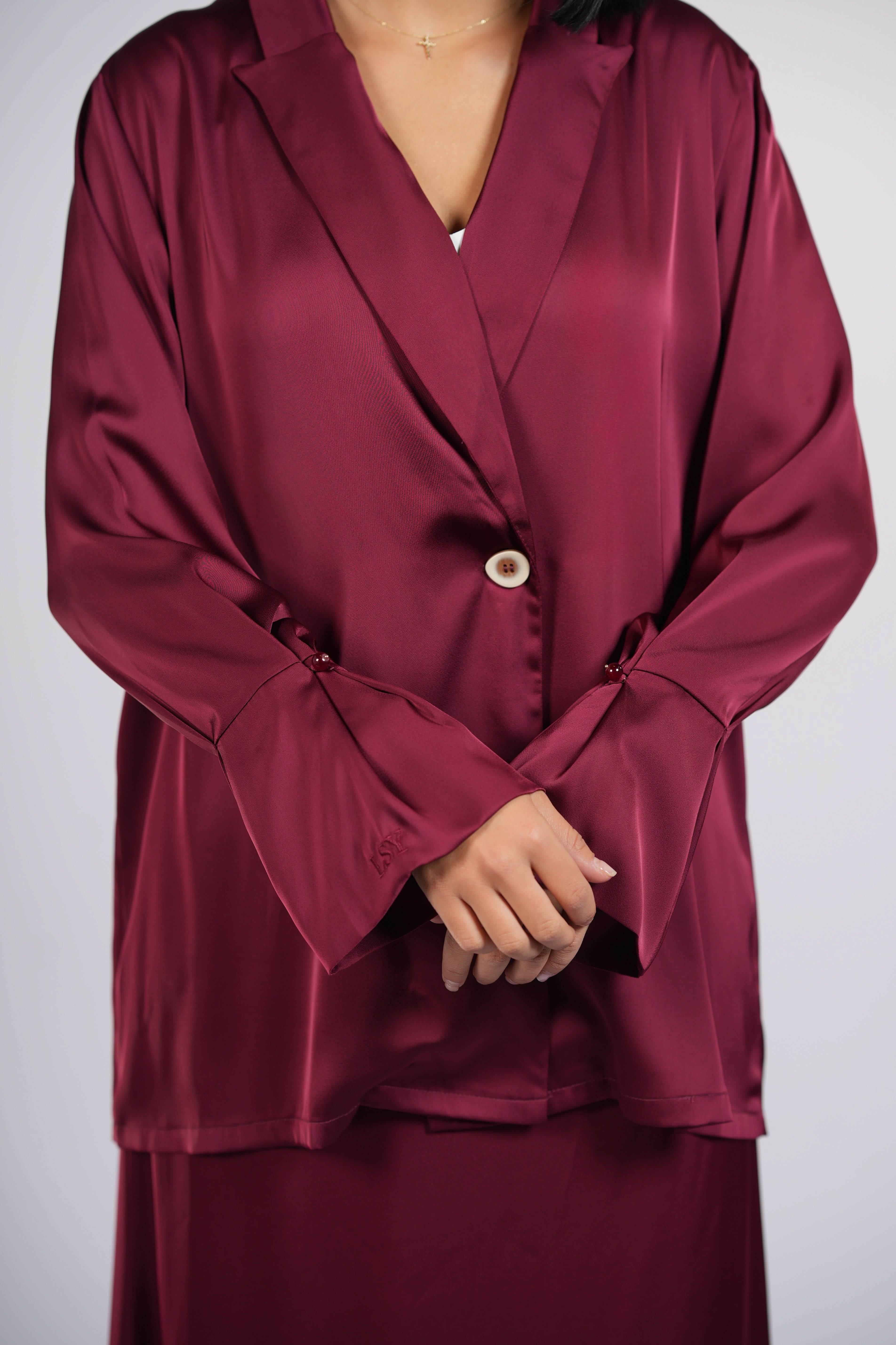 satin silk cardigan - bordeaux - Losyana.Shop