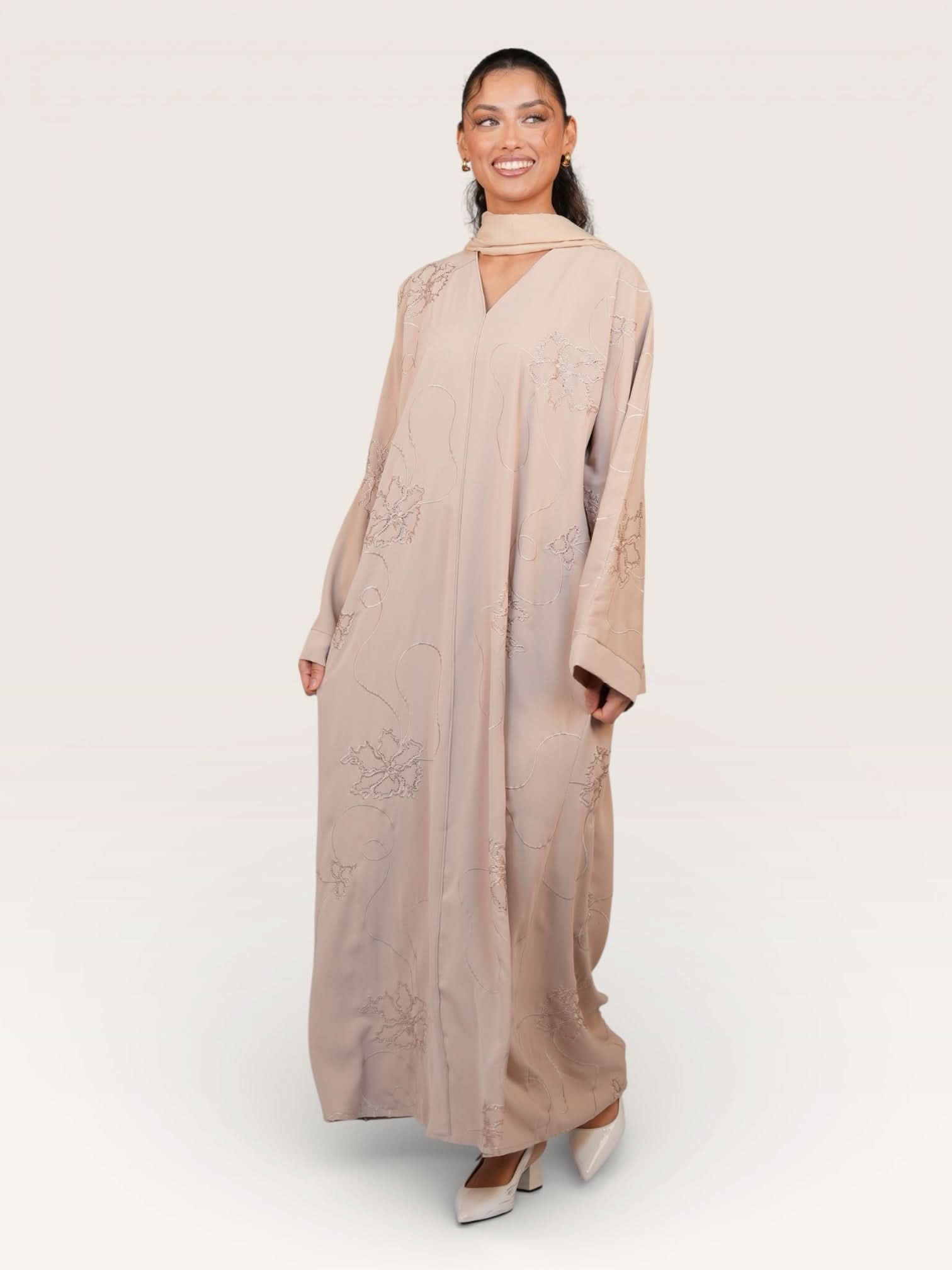 glitter abaya - beige
