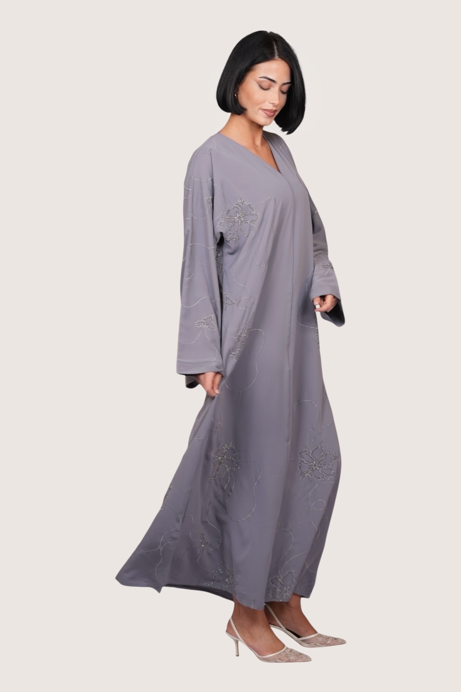 glitter abaya - light grey