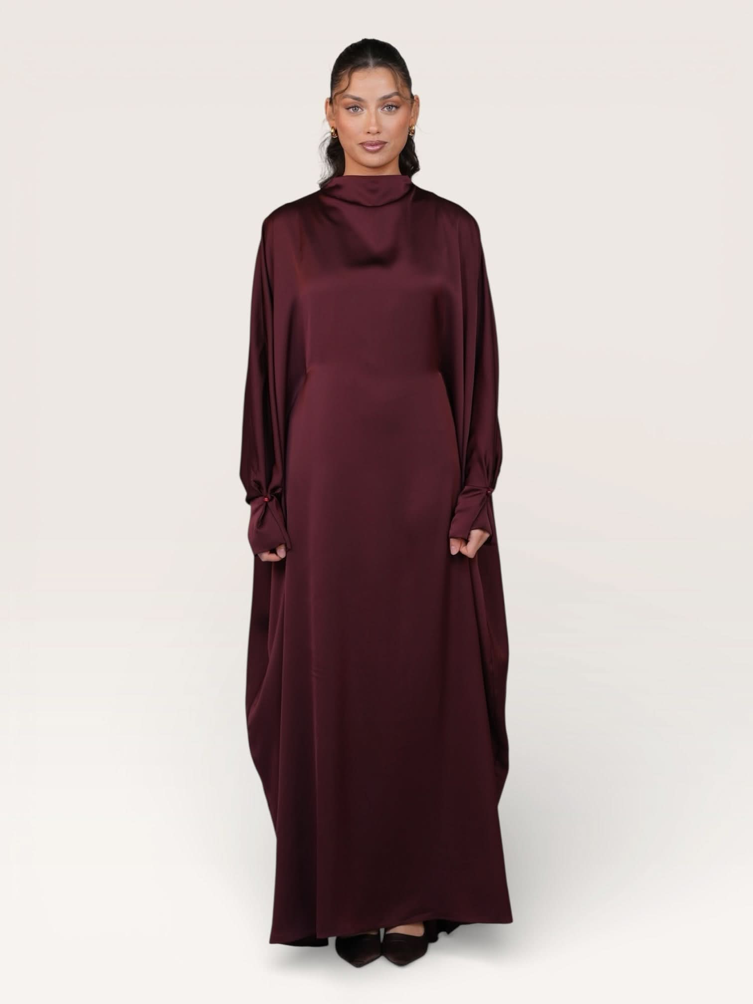 arabian satin abaya - bordeaux