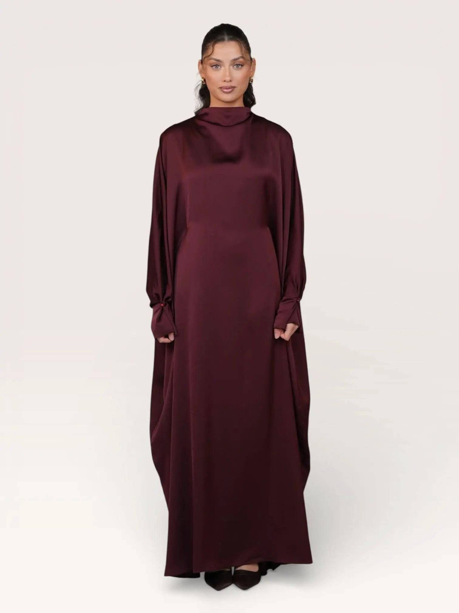 arabian satin abaya - bordeaux - Losyana.Shop