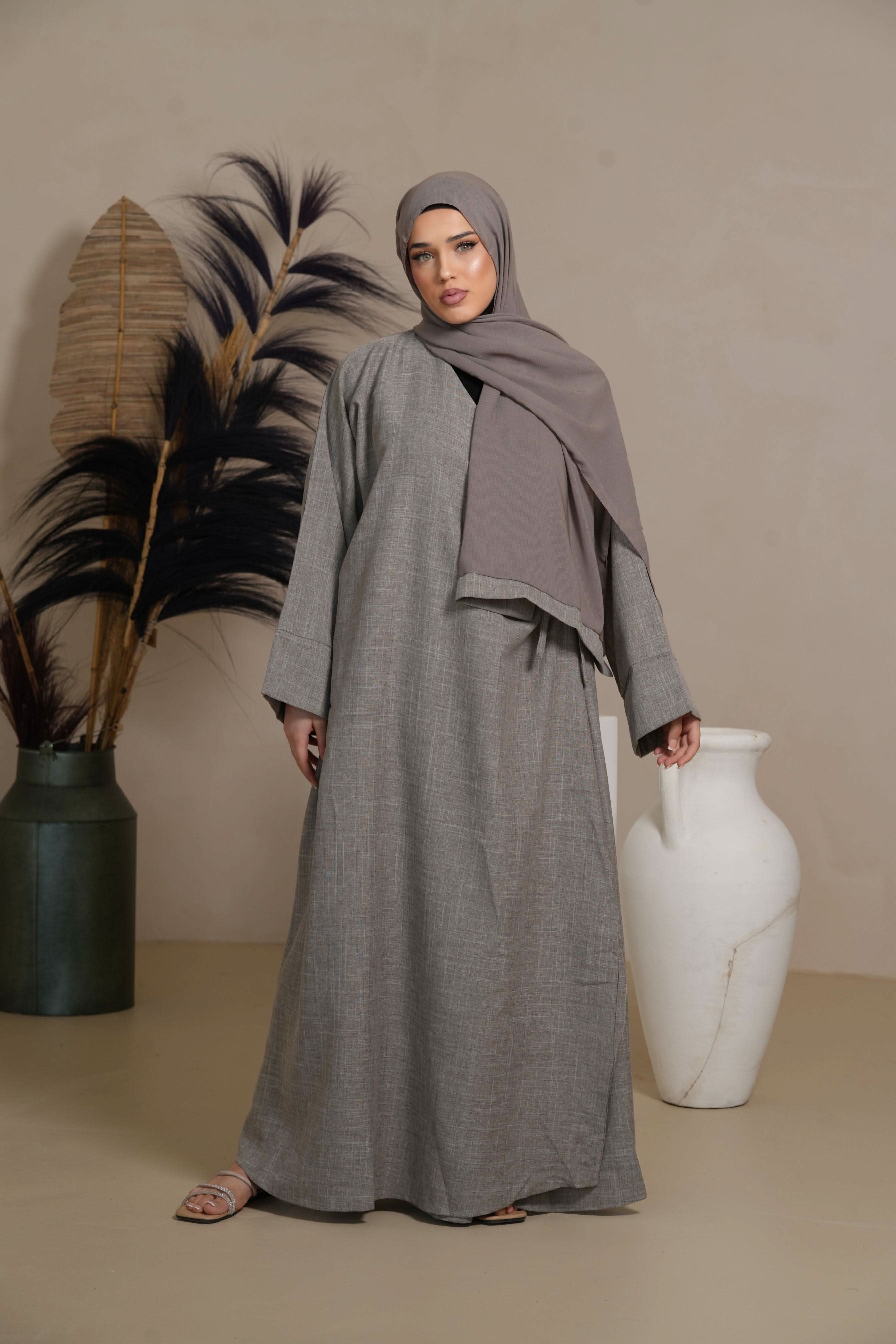 DXB Wickel Linen Abaya - venge - Losyana.Shop