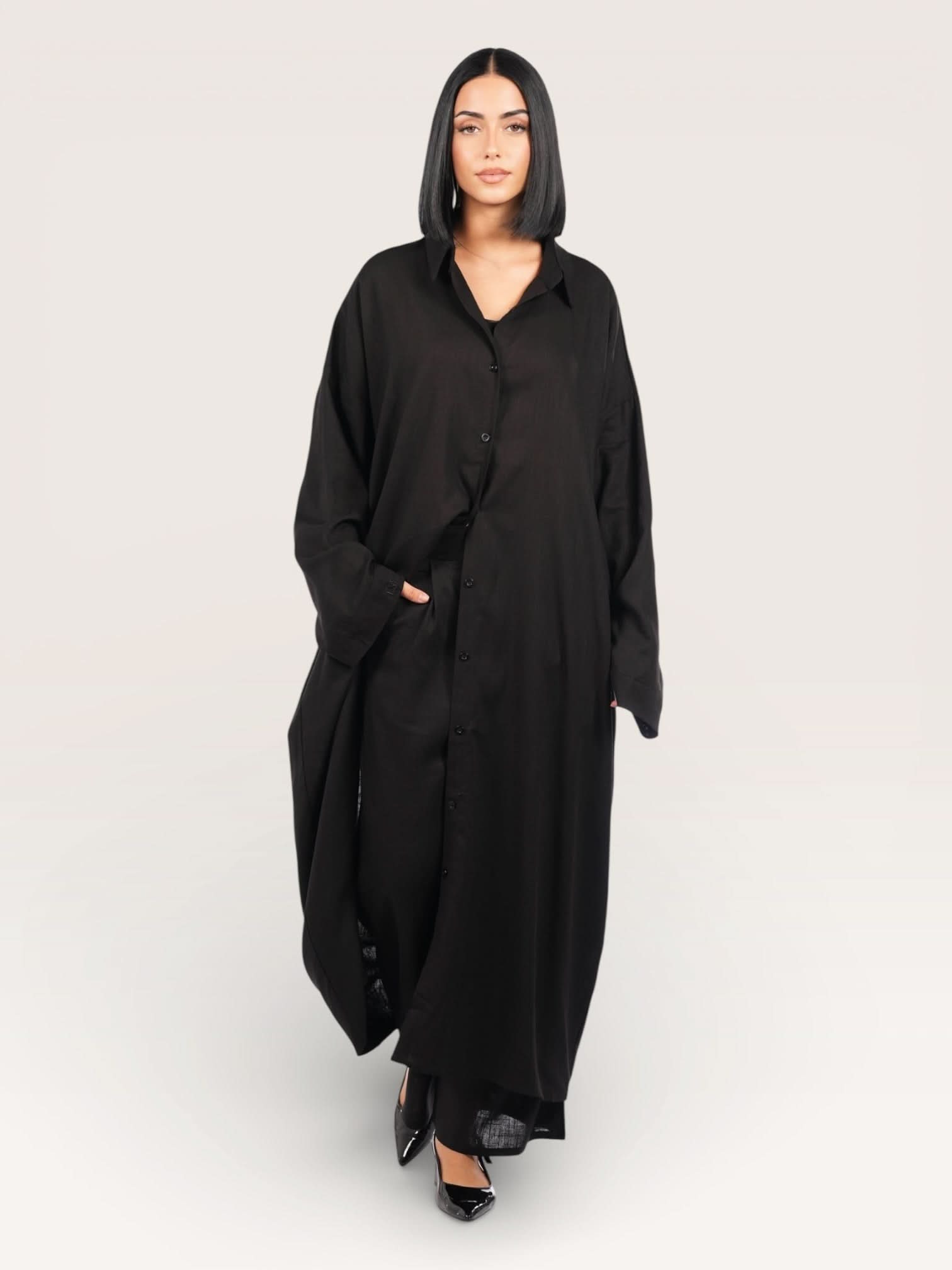 palma linen set - black - Losyana.Shop