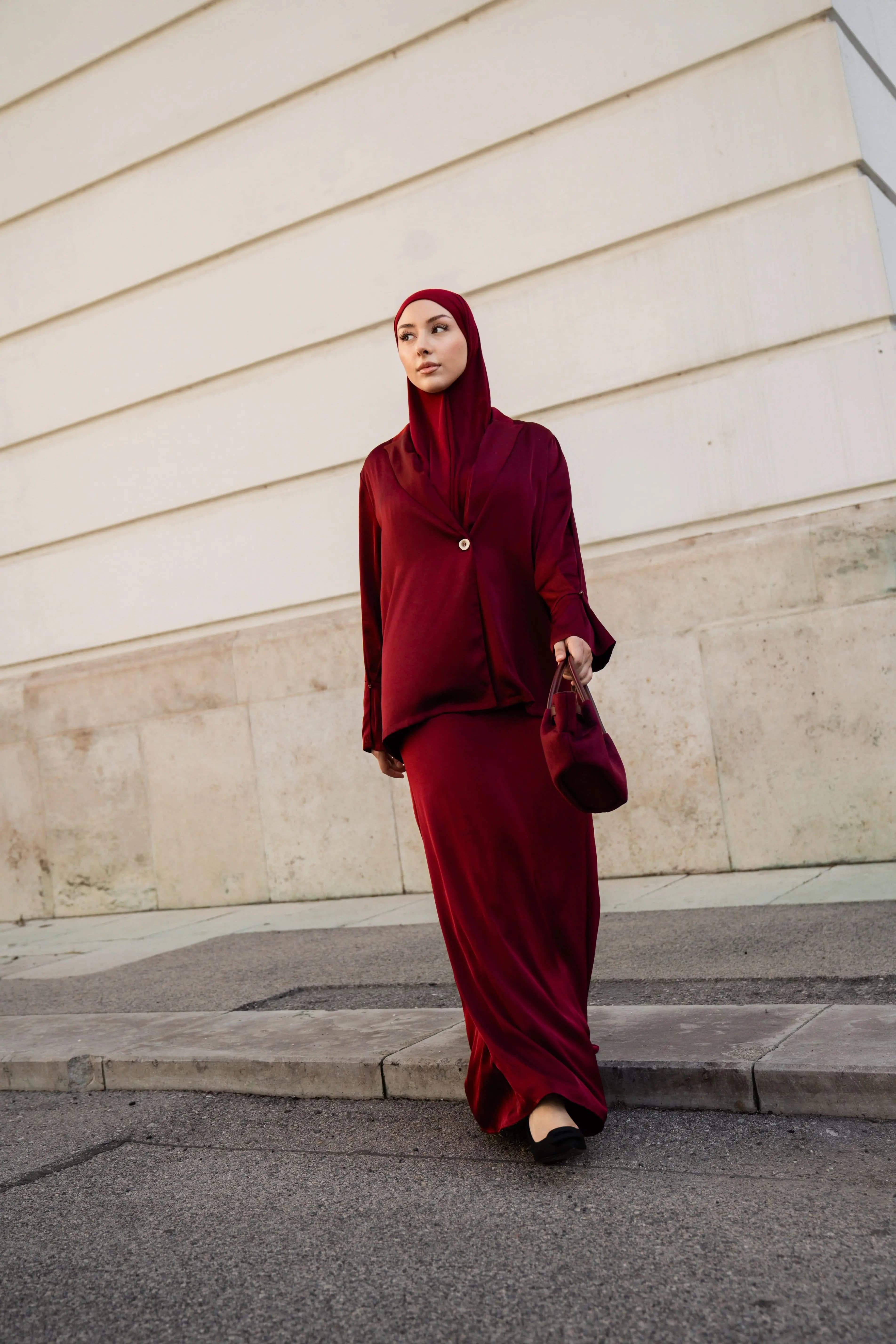 satin silk cardigan - bordeaux - Losyana.Shop