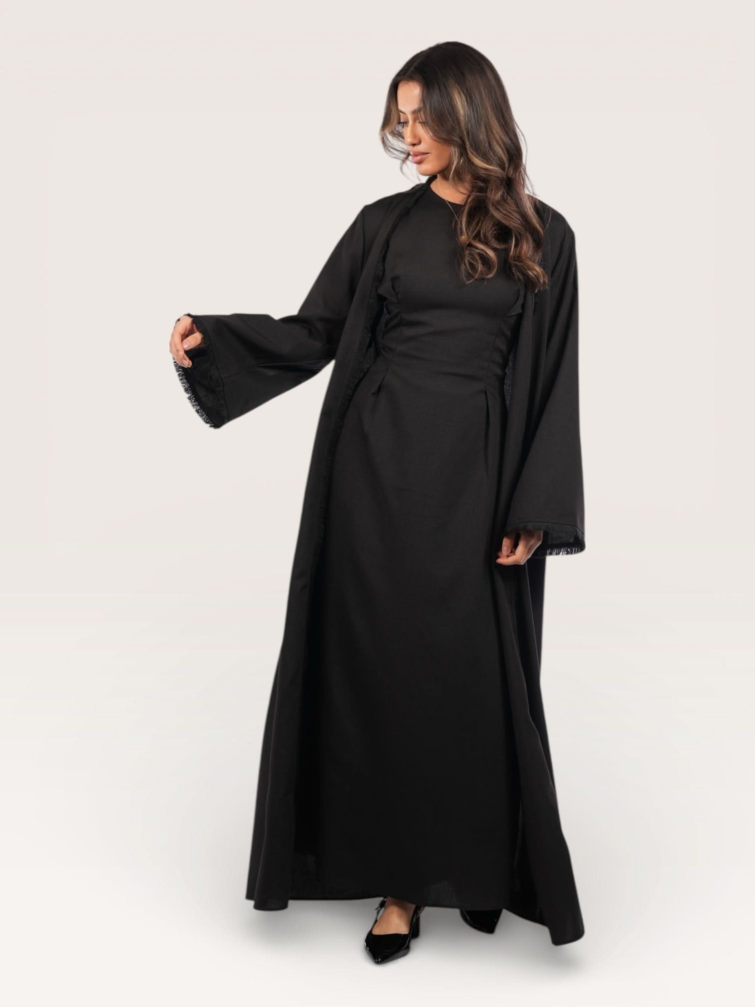 linen corset & kimono - black - Losyana.Shop