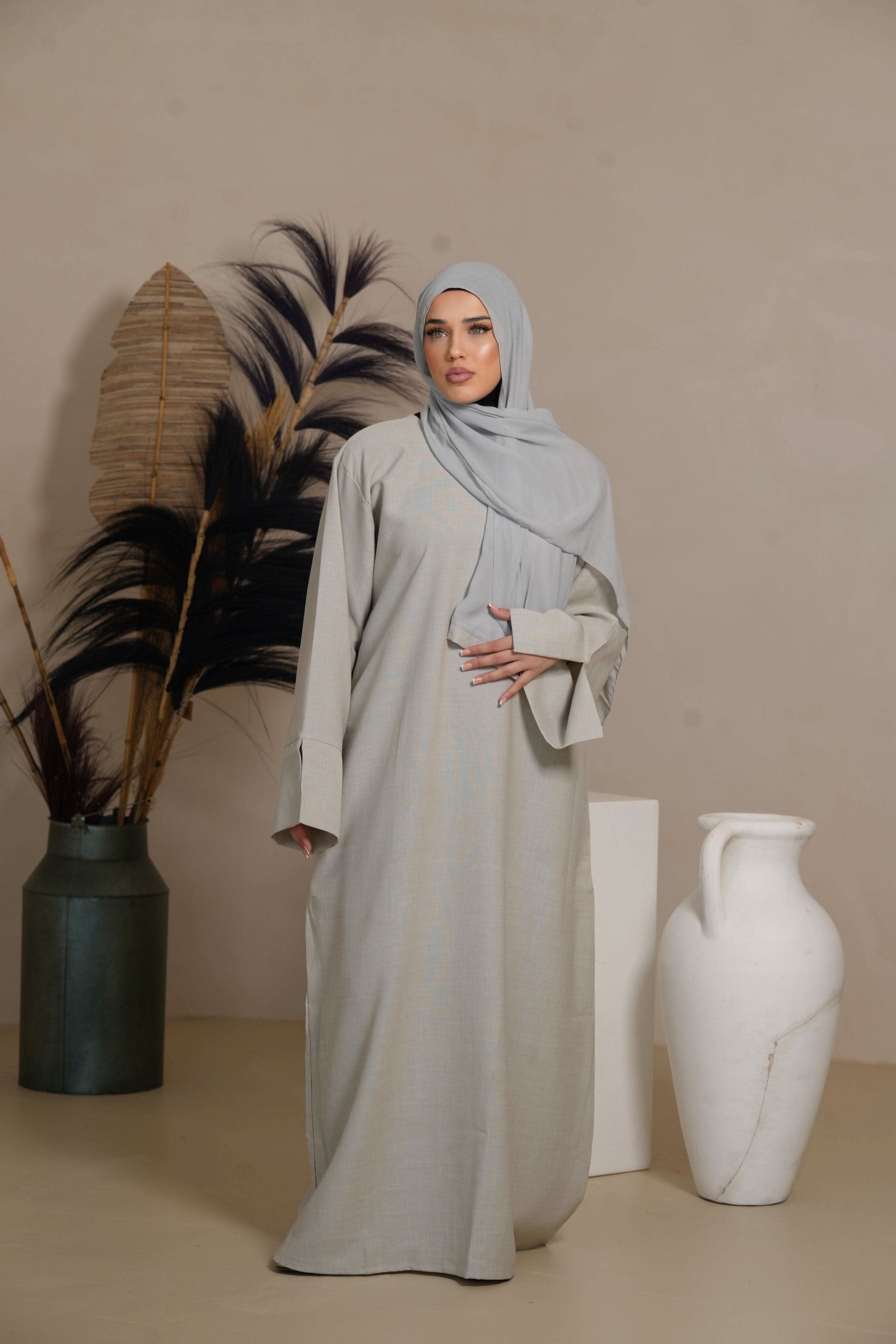 DXB Linen Abaya - ashy beige - Losyana.Shop
