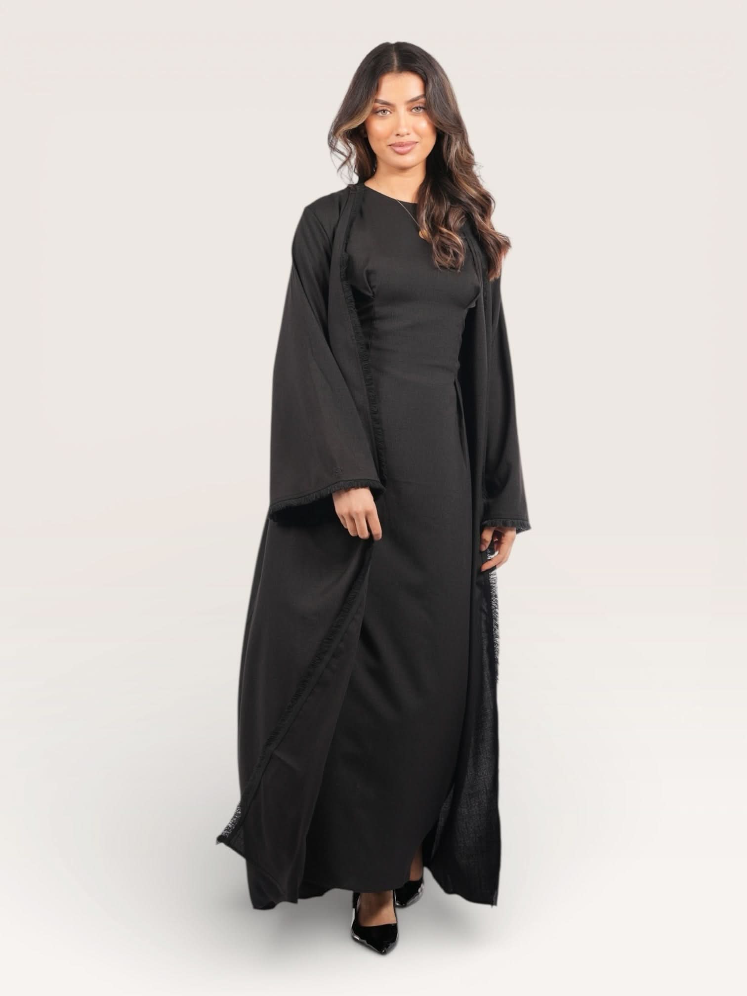 linen corset & kimono - black - Losyana.Shop