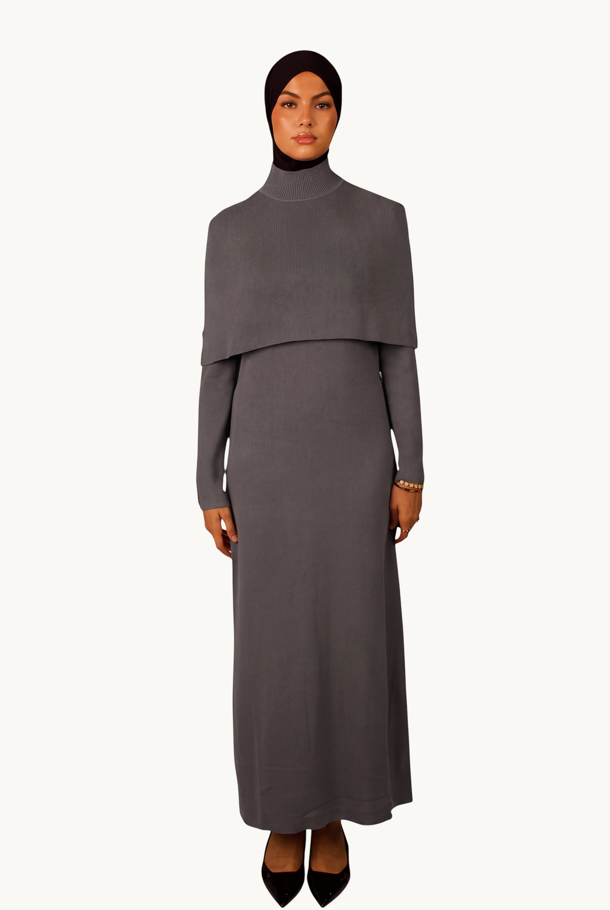 Cape Strickkleid - grau