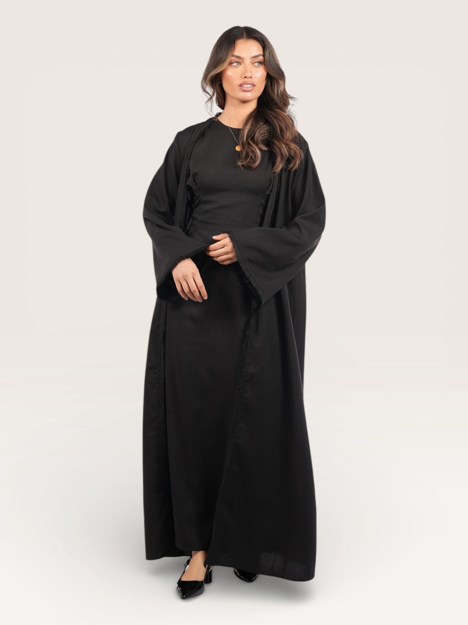 linen corset & kimono - black - Losyana.Shop