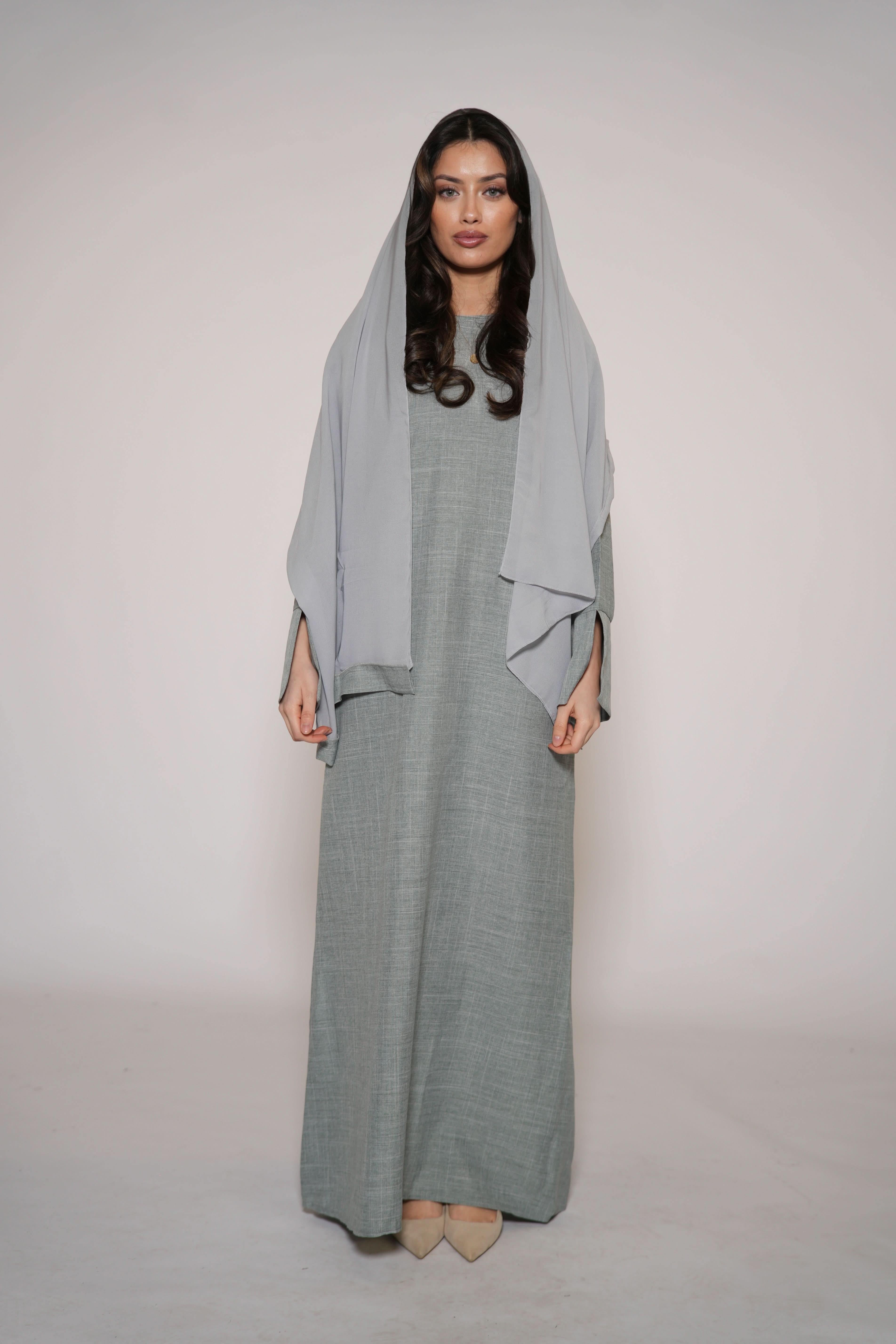 Linen Abaya - grey - Losyana.Shop