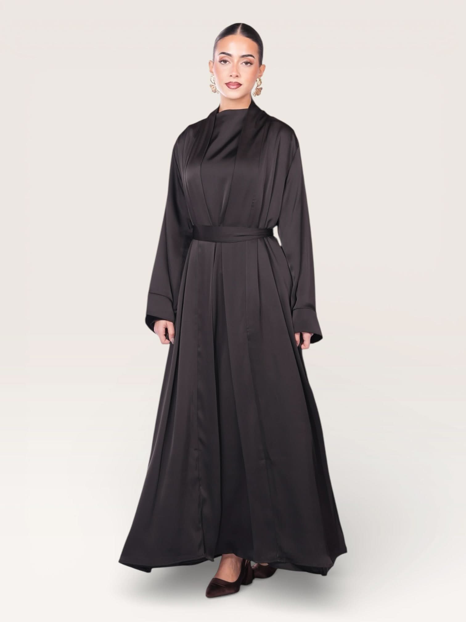 satin kimono abaya - black - Losyana.Shop