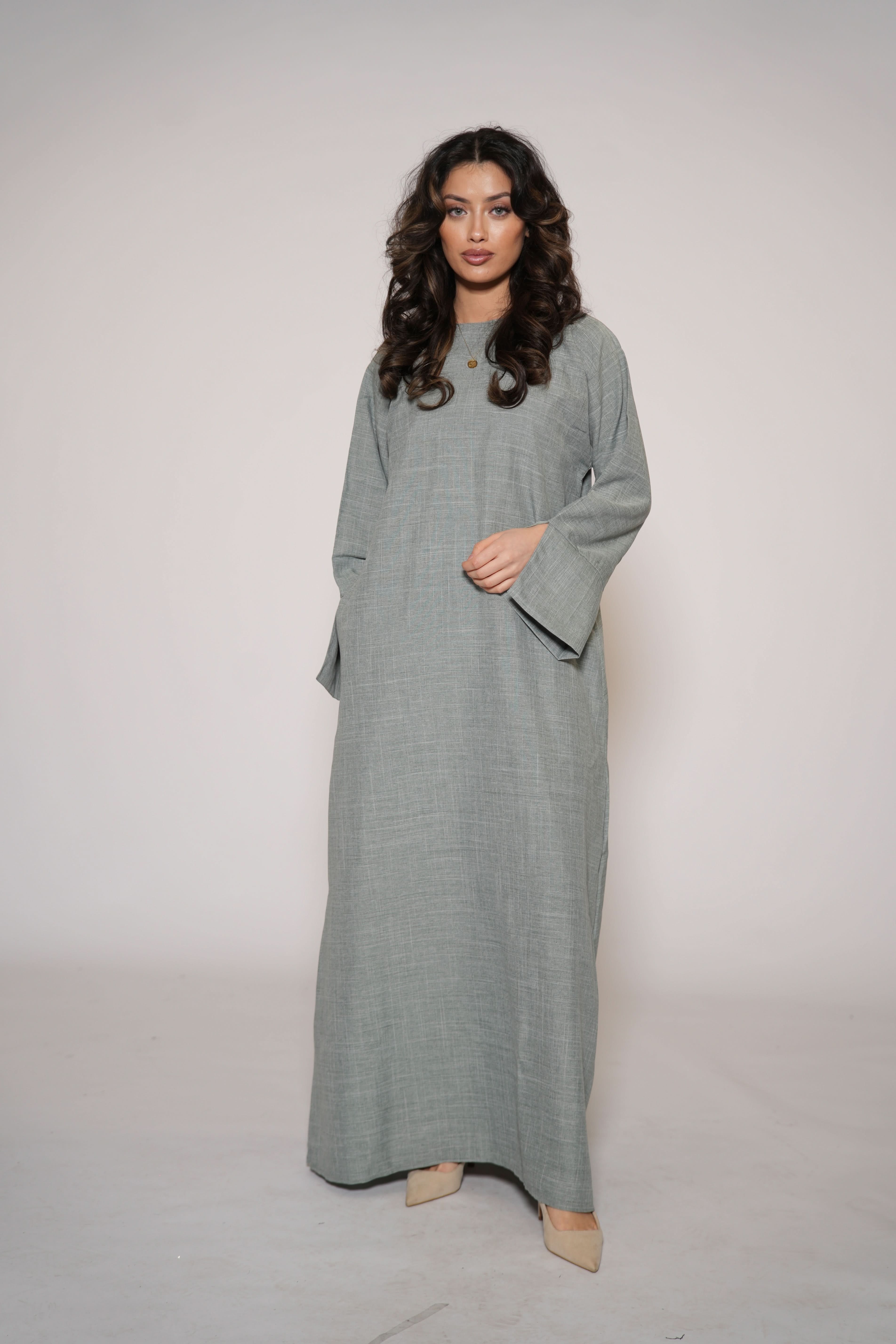 Linen Abaya - grey - Losyana.Shop