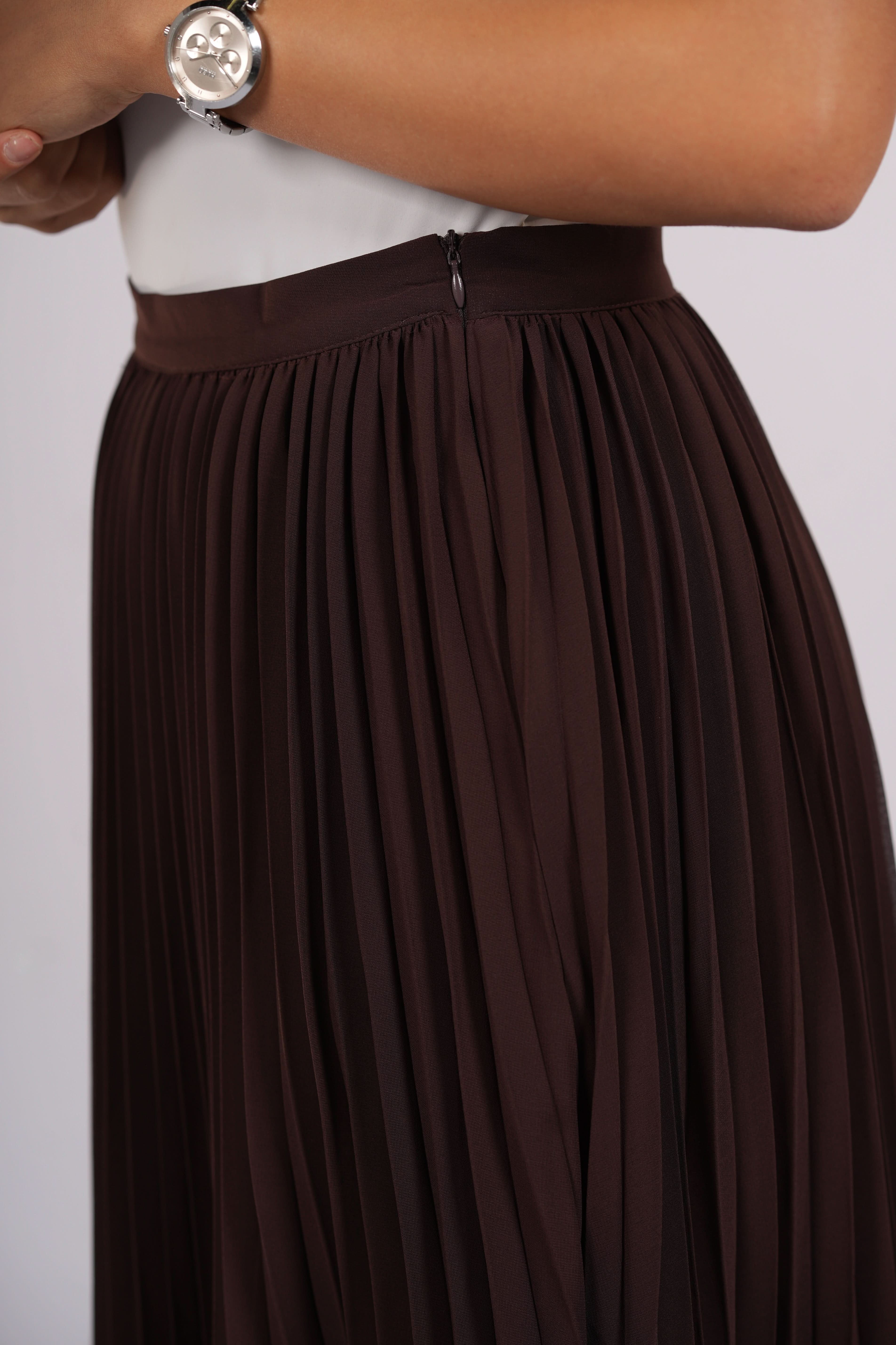 plisse skirt - dark brown - Losyana.Shop