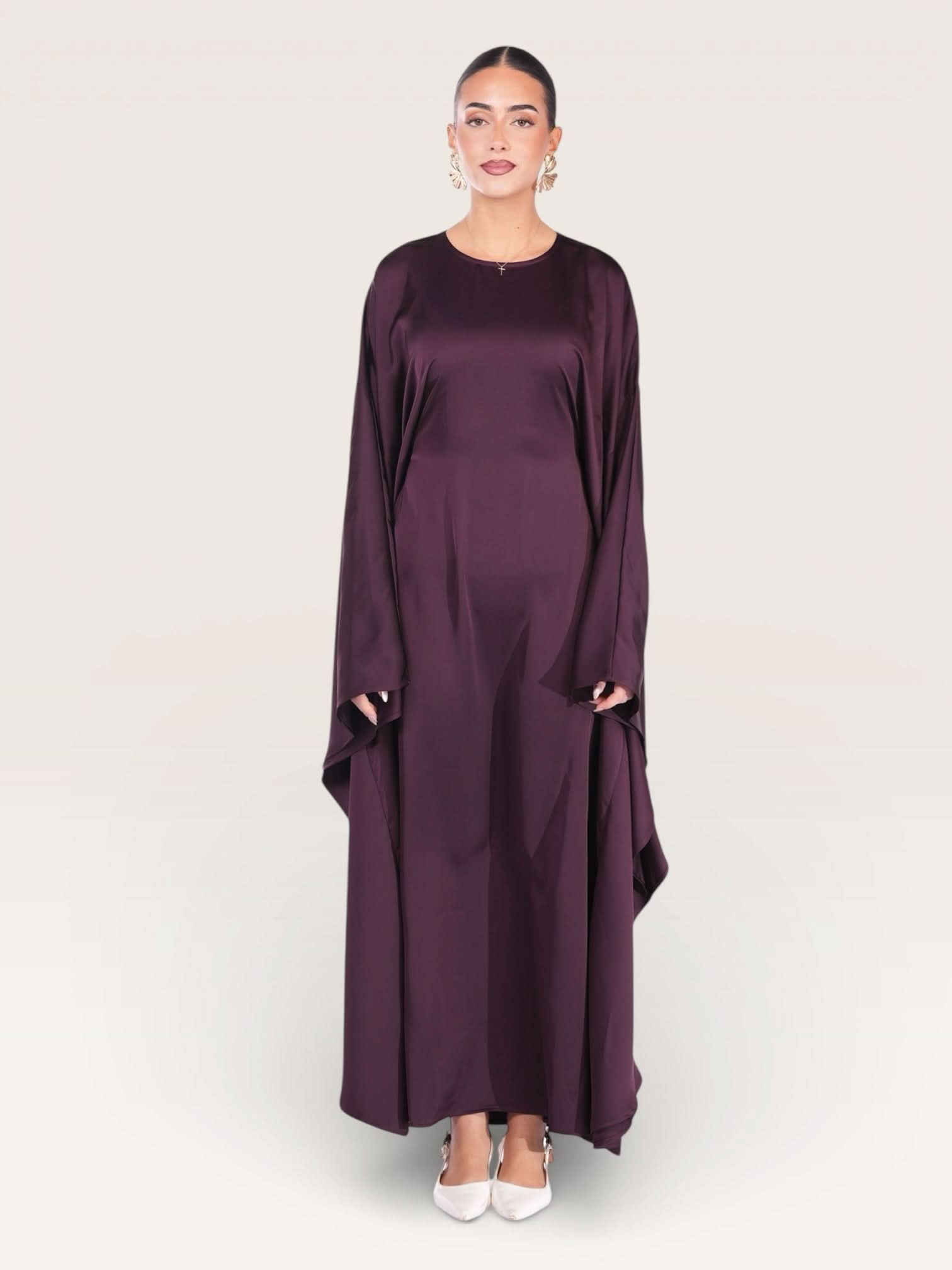 royal satin abaya - eggplant