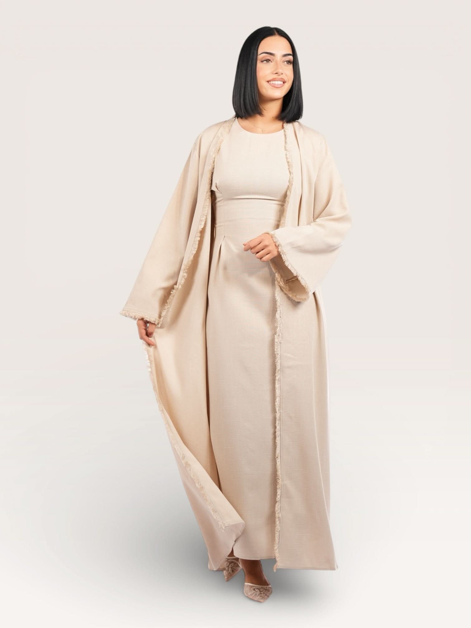 linen corset & kimono - beige