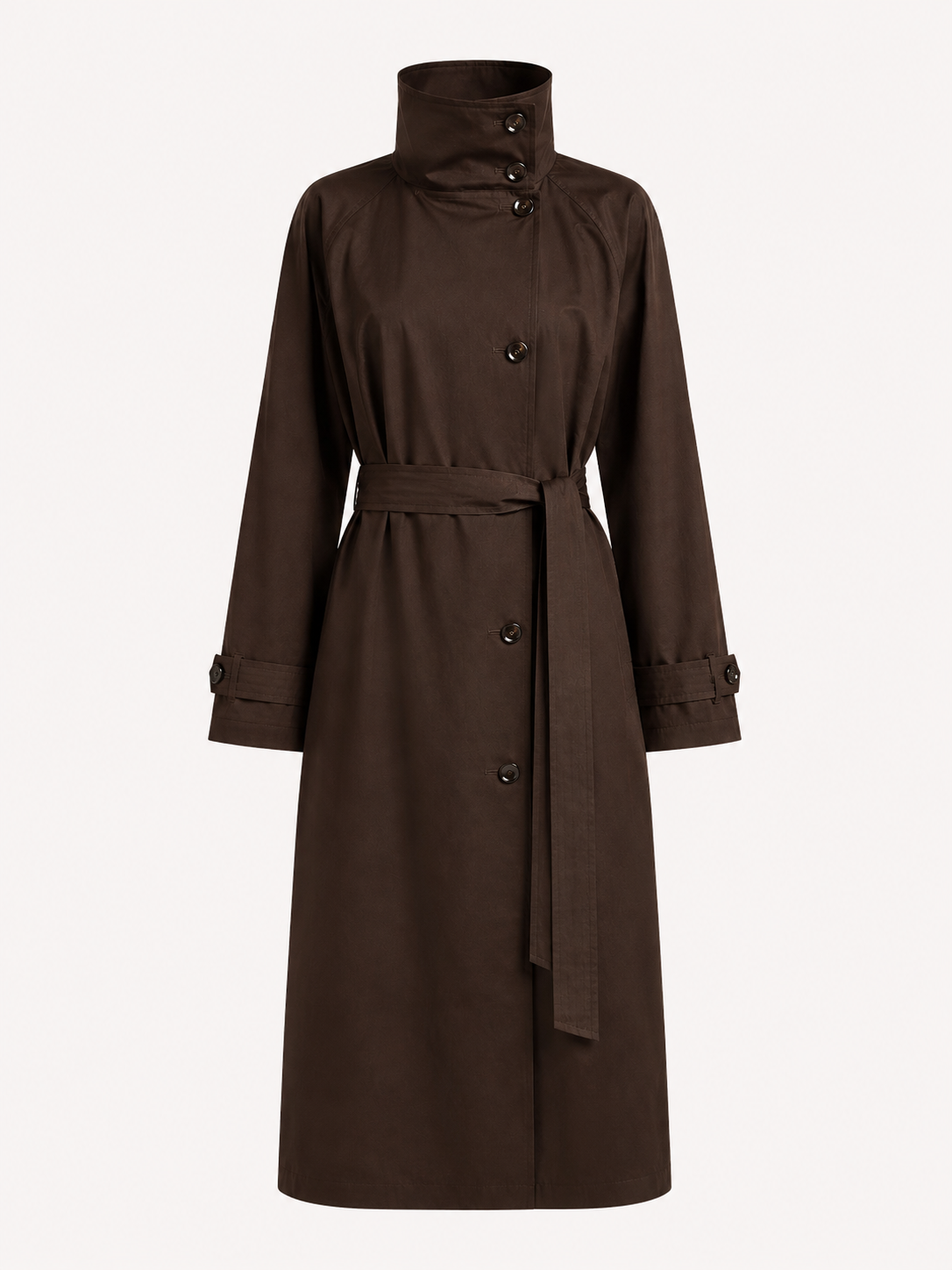 LOSYANA langer Trenchcoat in Espresso, eleganter Mantel mit klassischem Schnitt