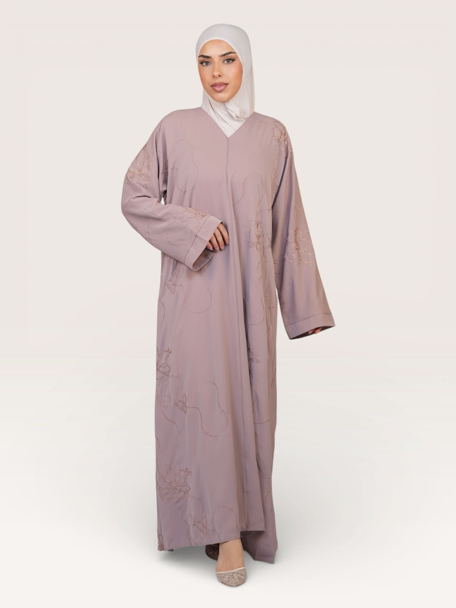 glitter abaya - almond