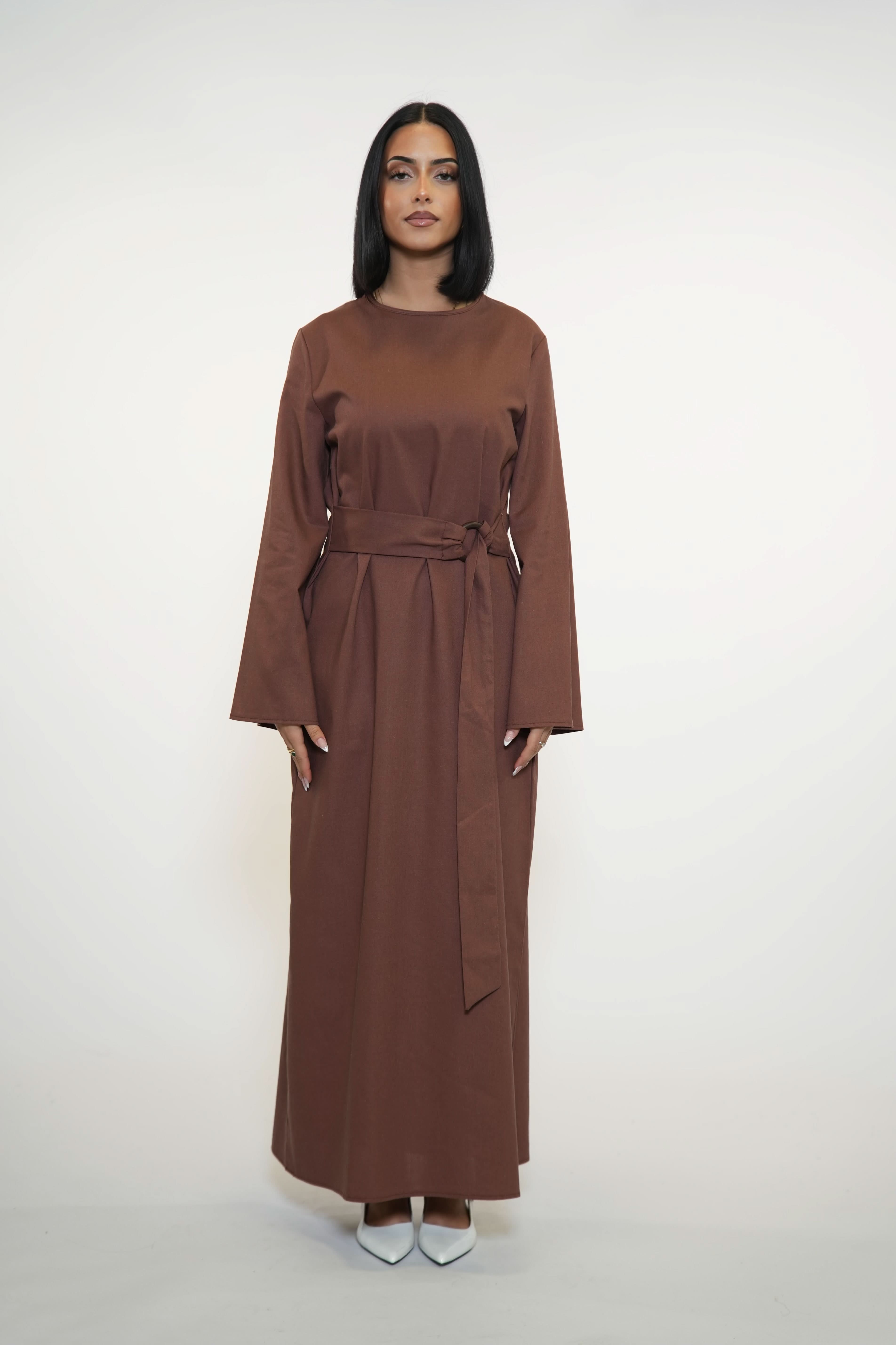 AMALFI LINEN DRESS - BROWN - Losyana.Shop