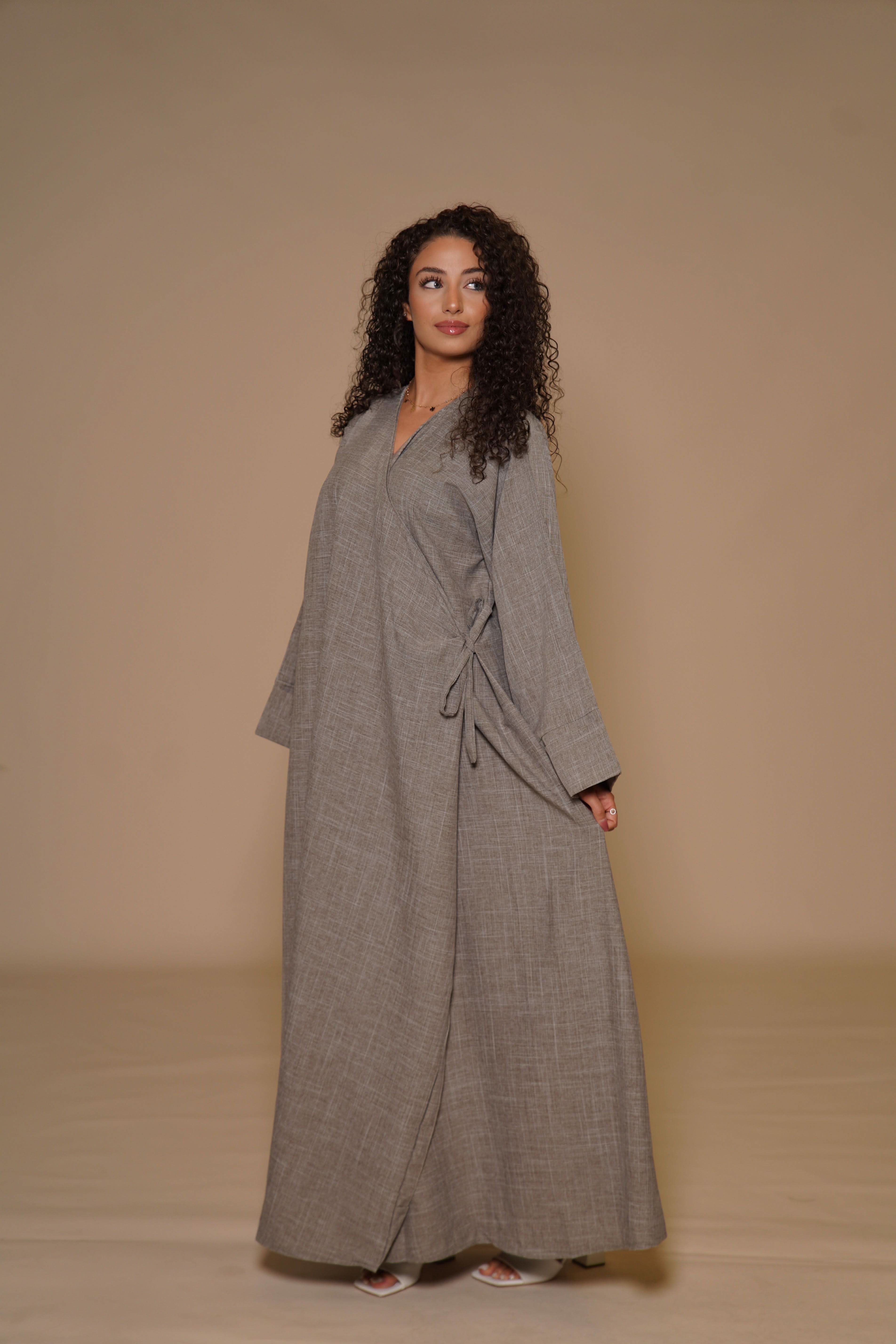 DXB Wickel Linen Abaya - venge - Losyana.Shop